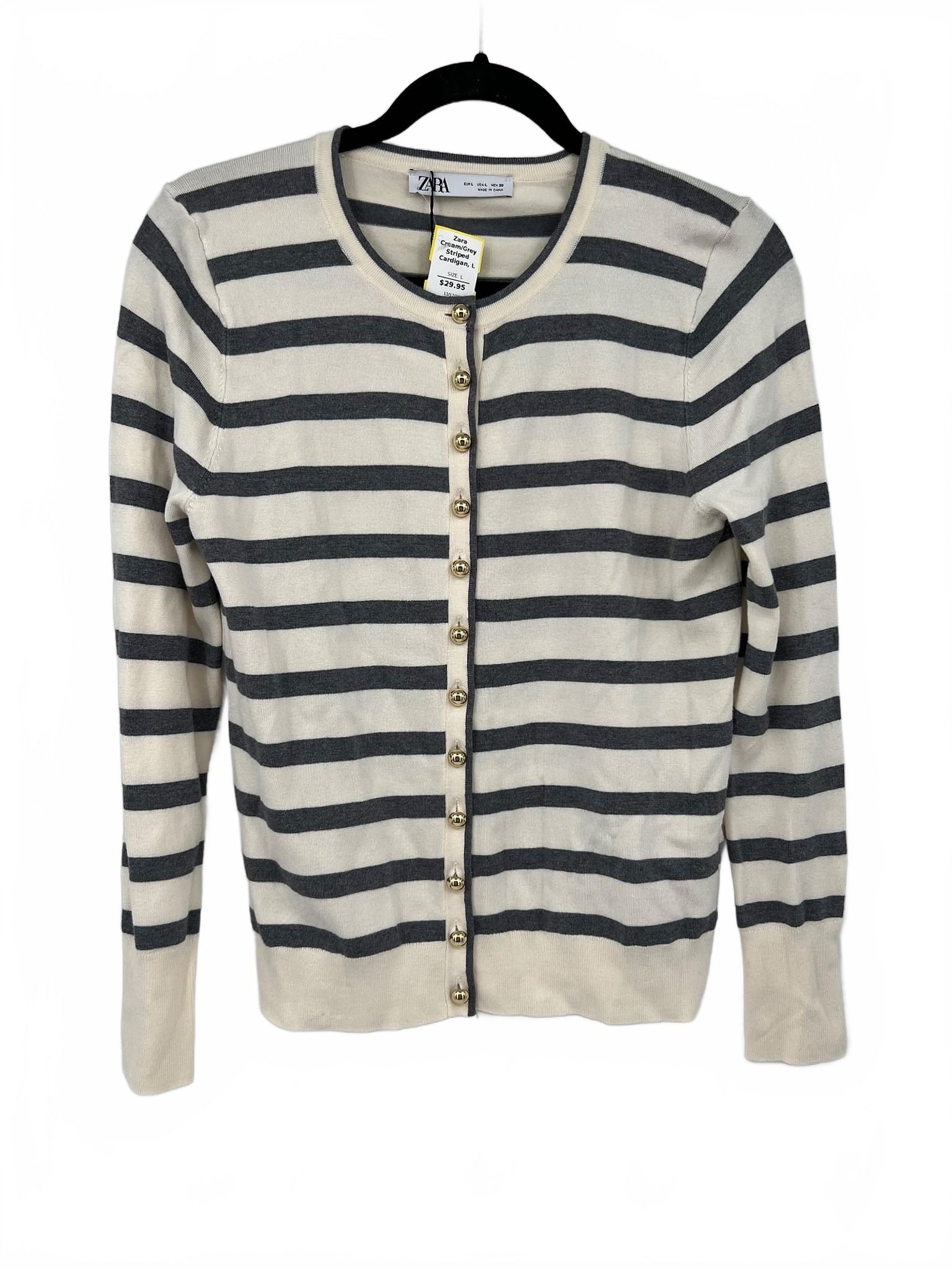 Zara Cream Gray Striped Cardigan