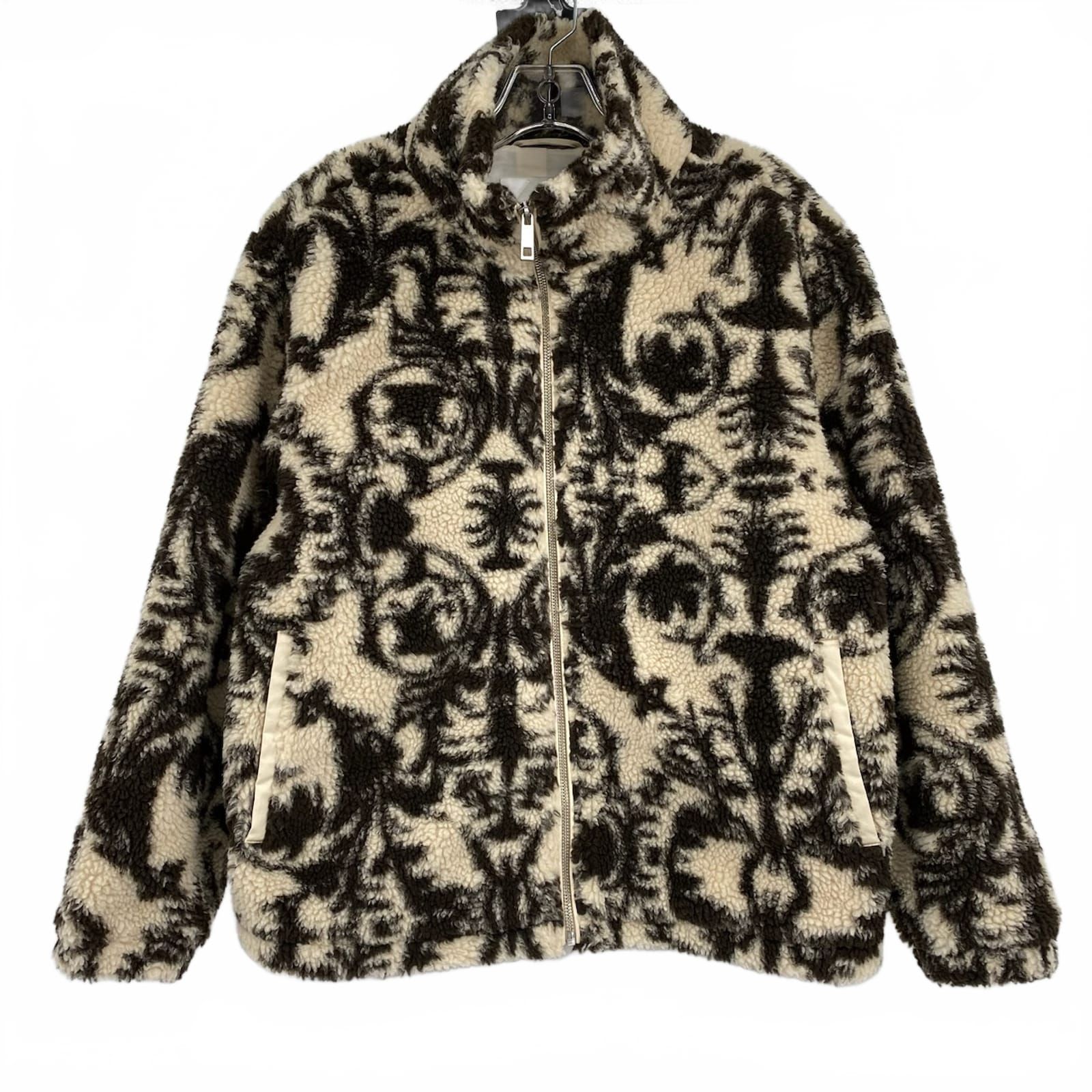 YAYA Women Beige Brown Patterned Sherpa Teddy Jacket