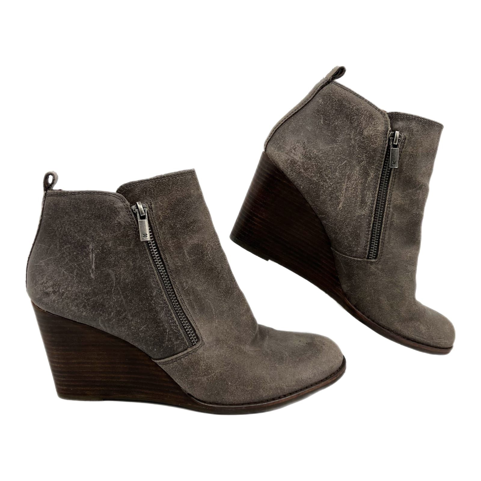 Lucky Brand Gray Leather Wedge Booties