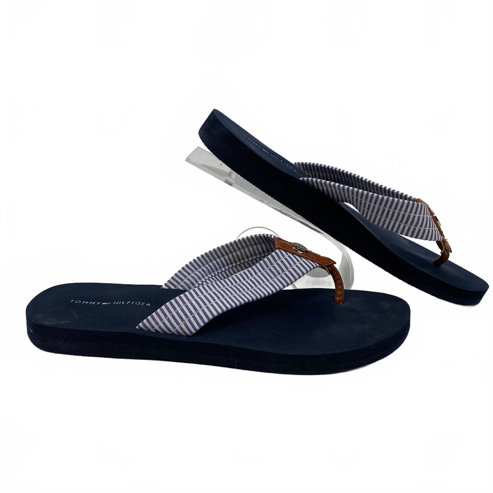Tommy Bahama Blue White Striped Foam Flip Flops