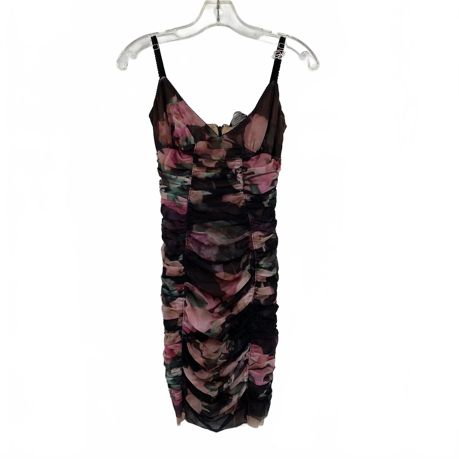 Blumarine Black Pink Mini Dress Ruched