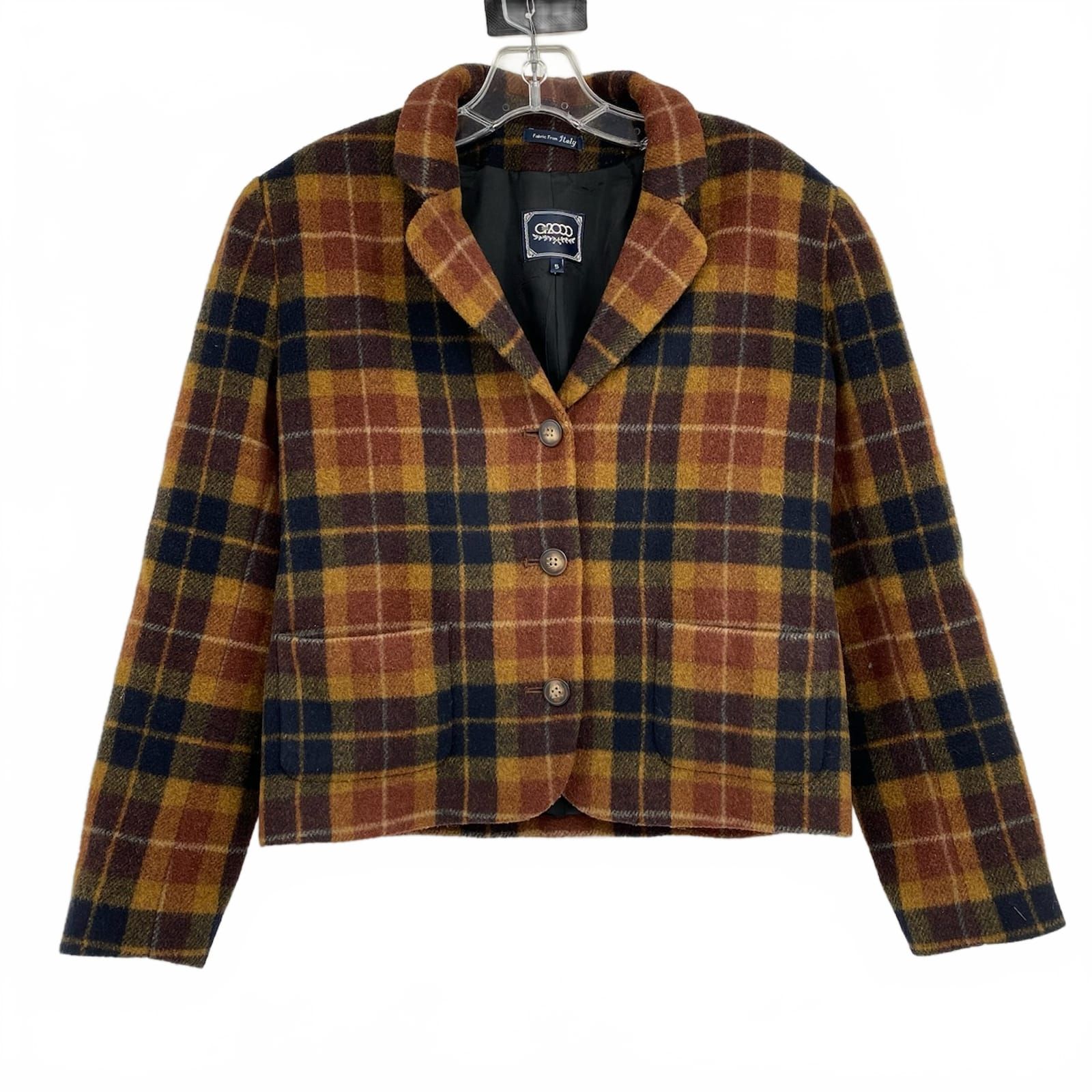 G2000 Brown Navy Plaid Wool Blend Coat