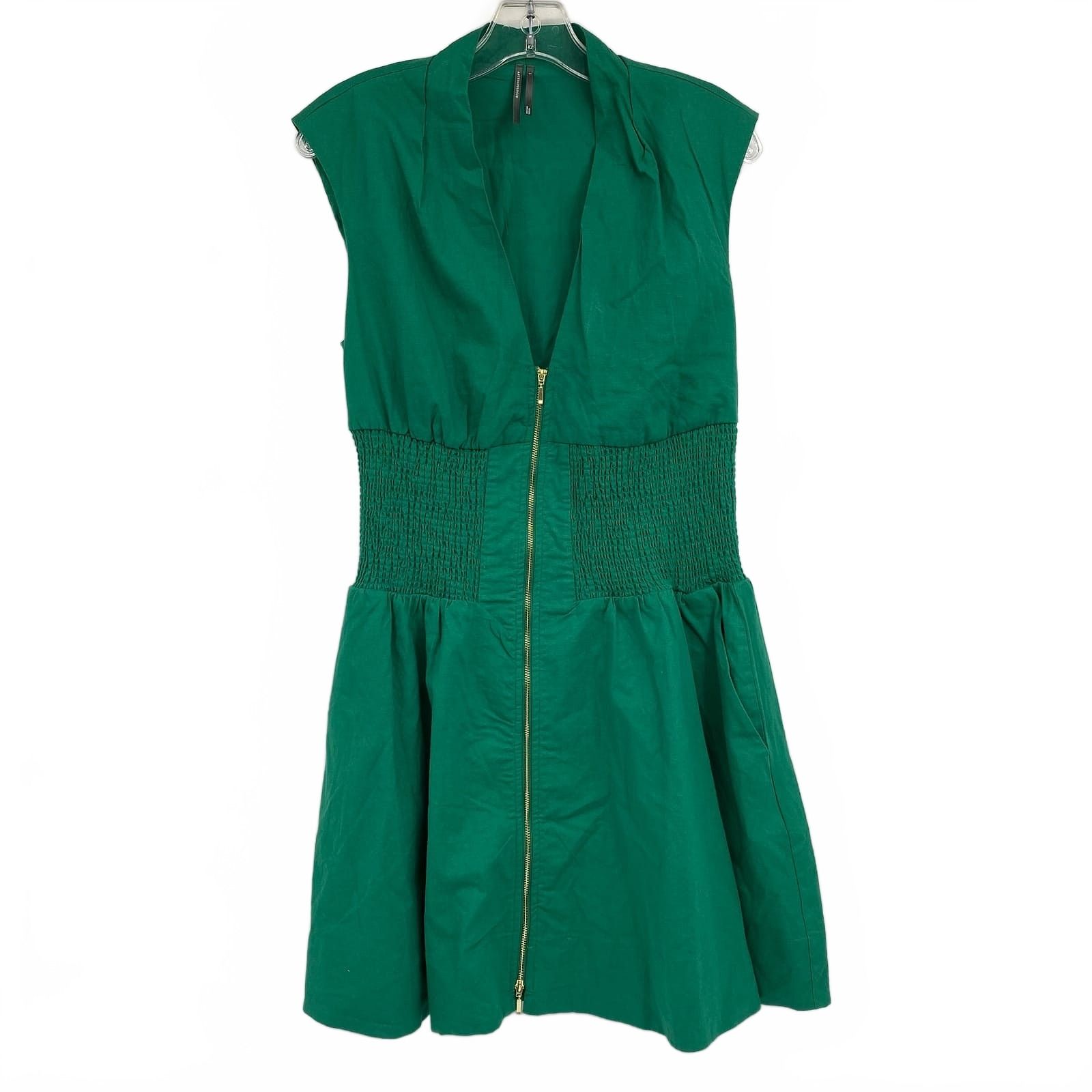 Anthropologie Green Zipper Front Mini Dress