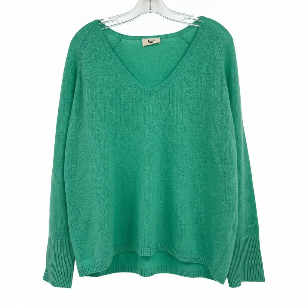 Hush Green V-Neck Cashmere Sweater