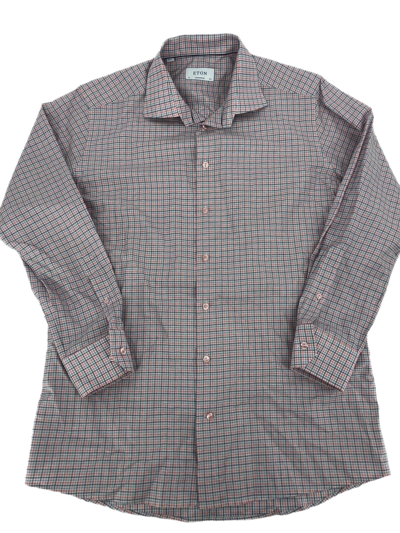 Eton Red/Blue Button-Up Dress Shirt