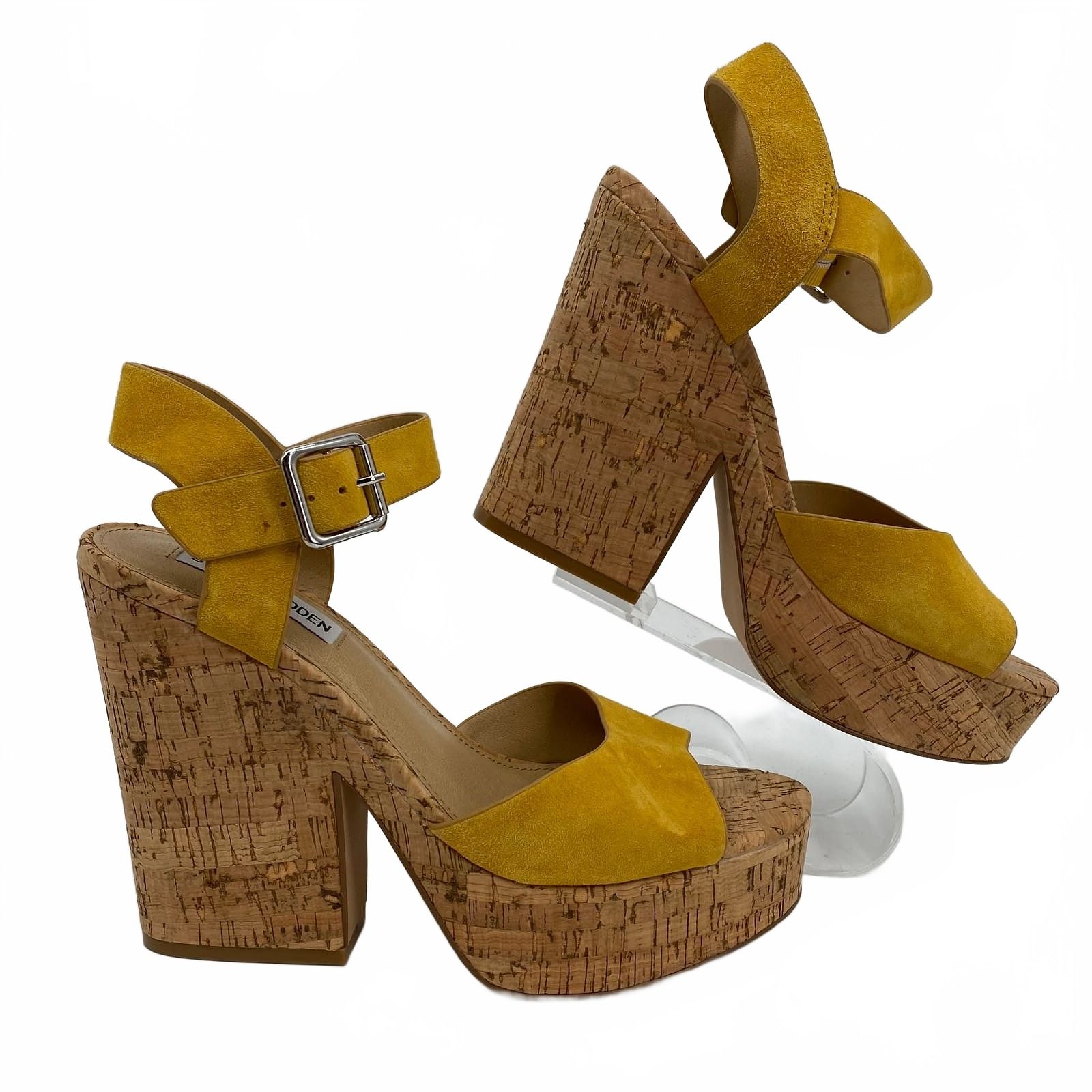Steve Madden Yellow Jess Cork Platform Heeled Sandals
