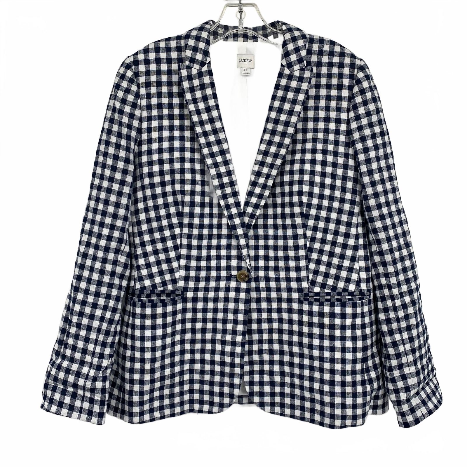 J. Crew White/Blue Linen-Cotton Blazer