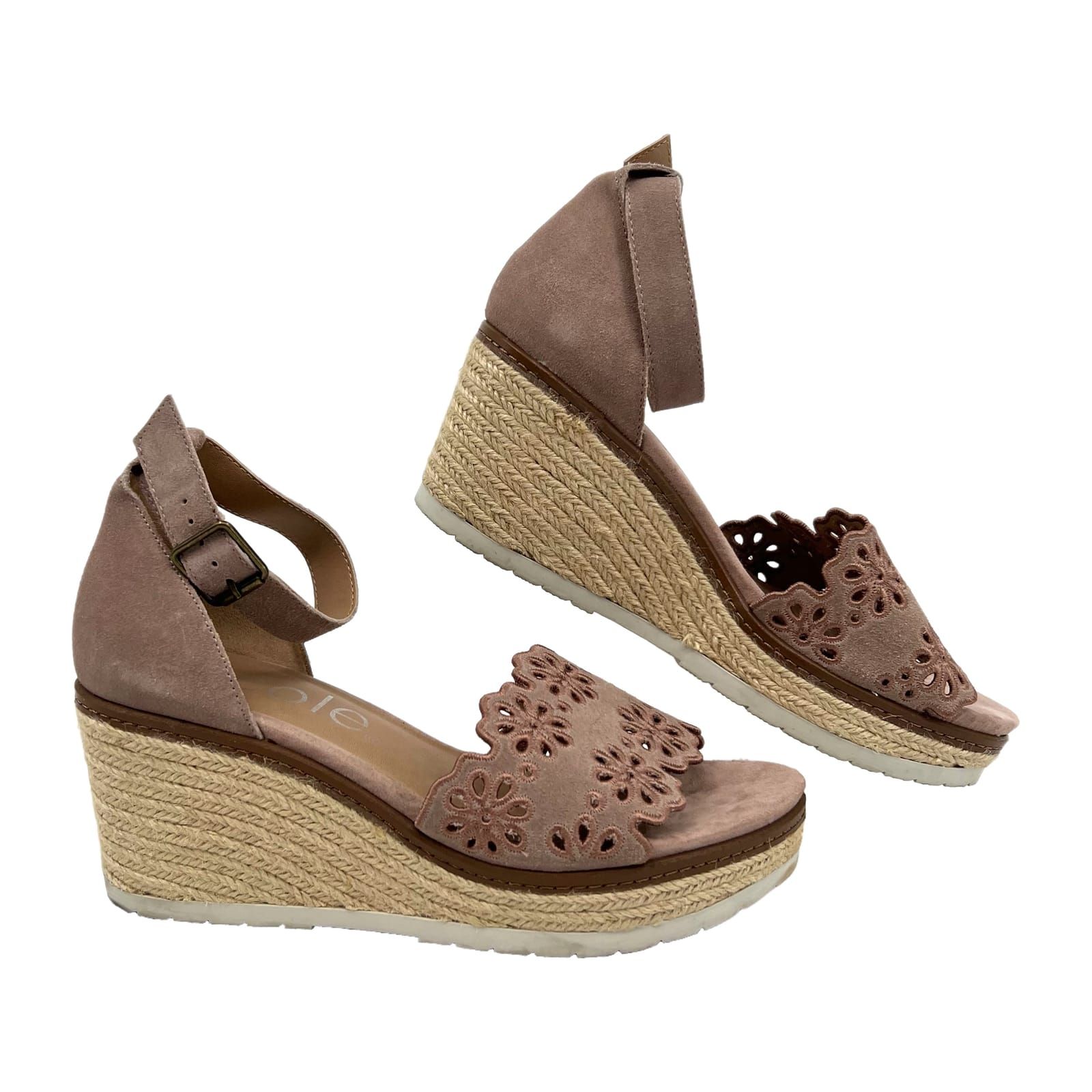 Nicole Purple Suede Floral Ankle Strap Espadrille Wedges
