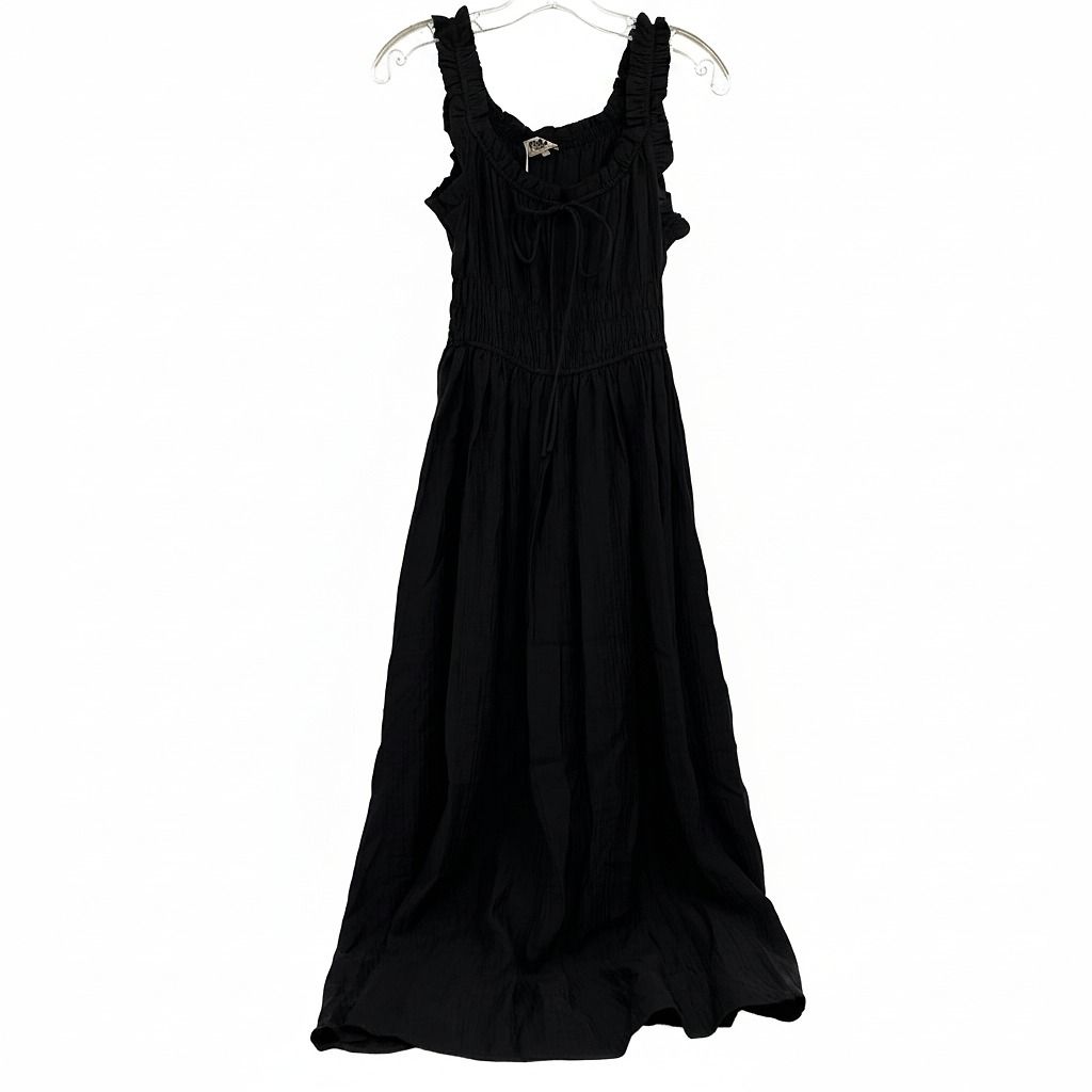 FRNCH Black Sanne Smocked Midi Dress