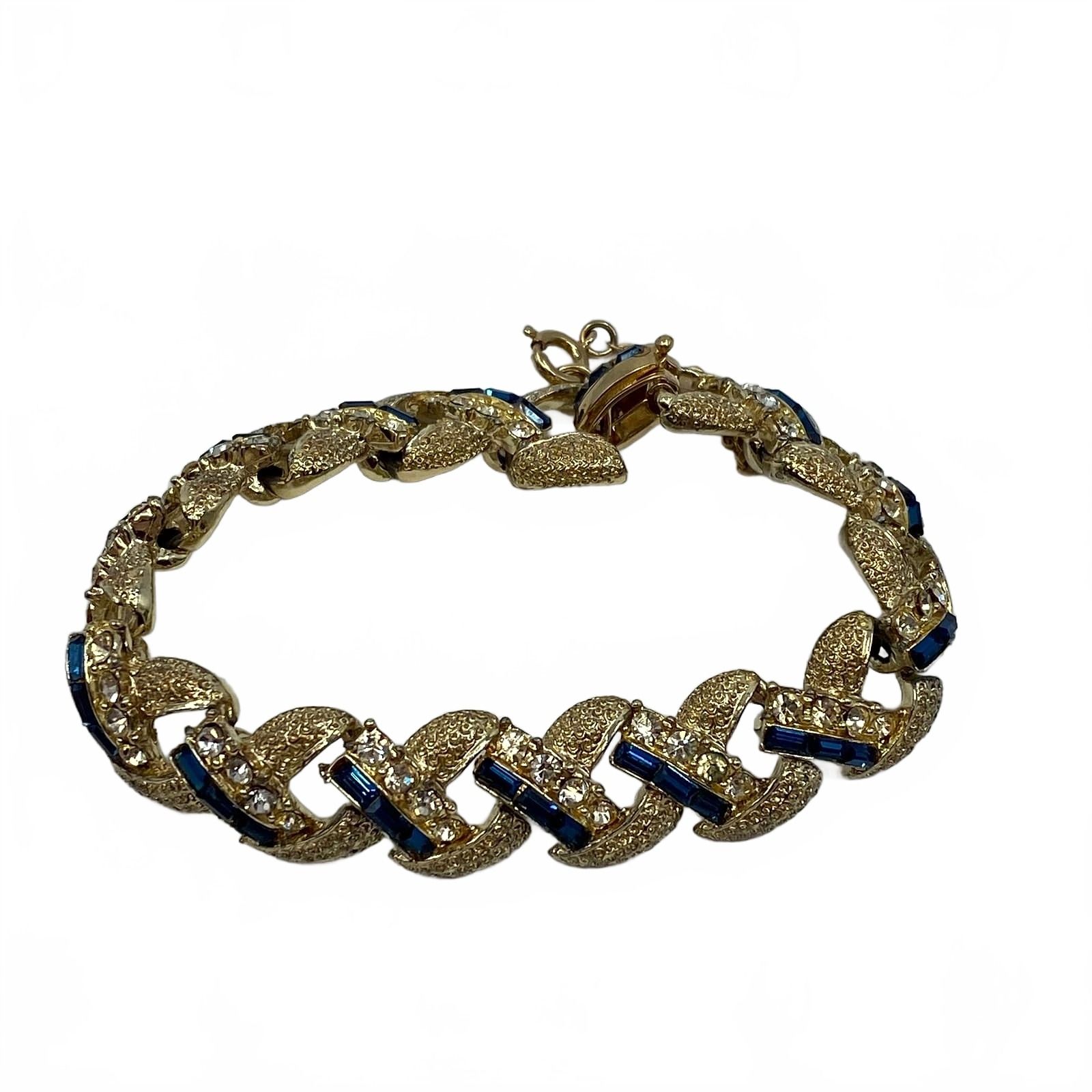 Coro Pegasus Vintage Gold Rhinestone Chain Bracelet