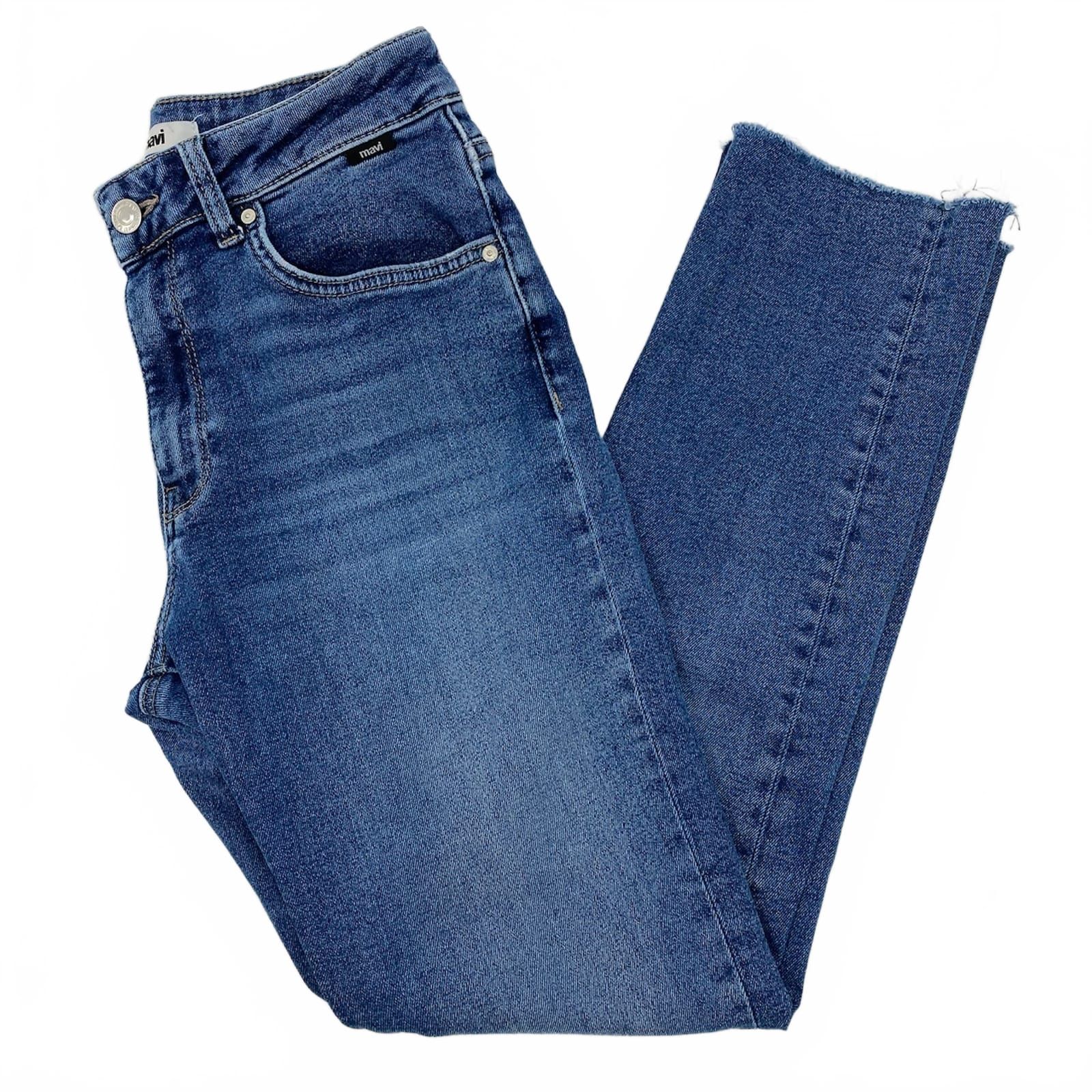 Mavi Blue Medium Wash High Rise Slim Straight Jeans