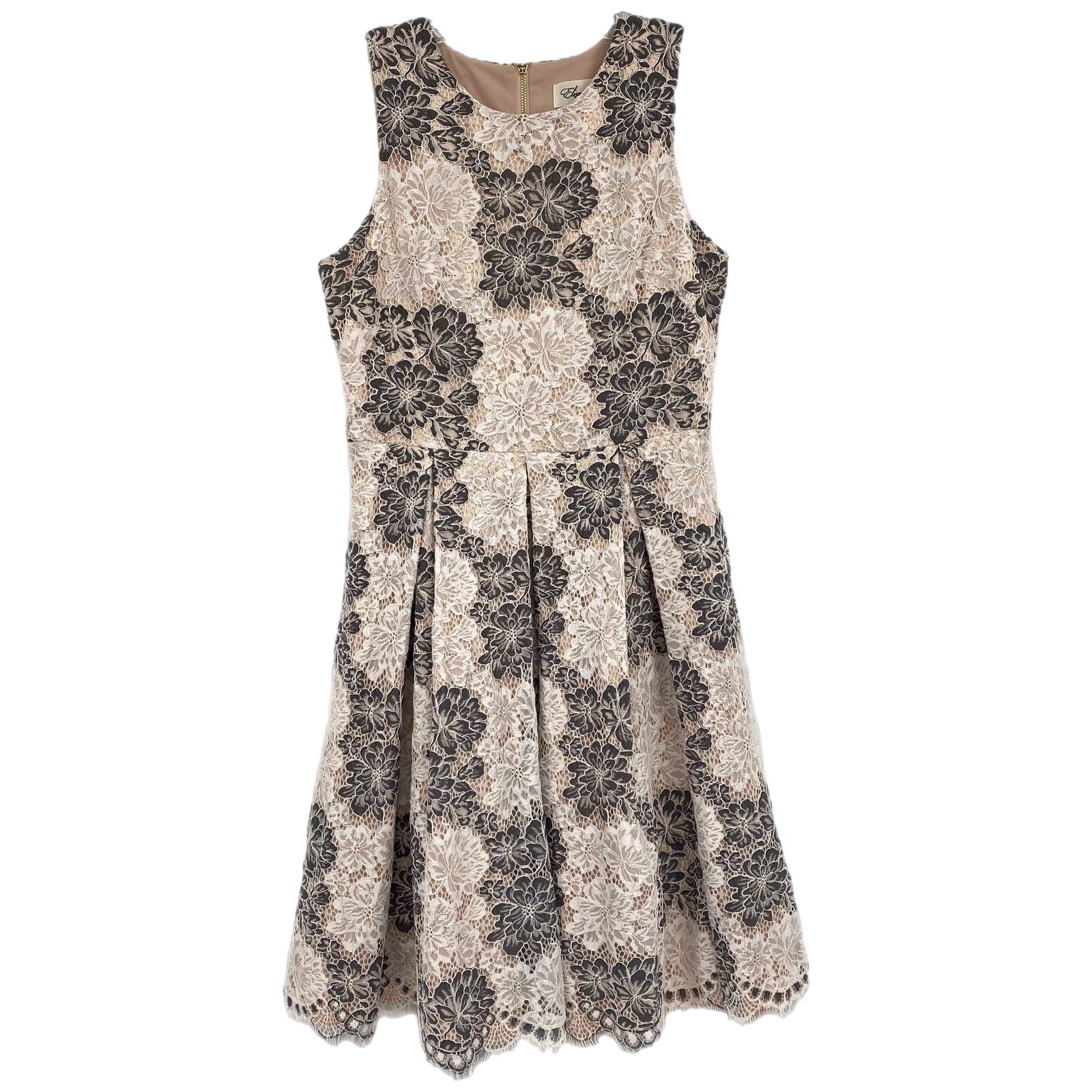 Eliza J Tan Gray Lace Pleated Mini Dress