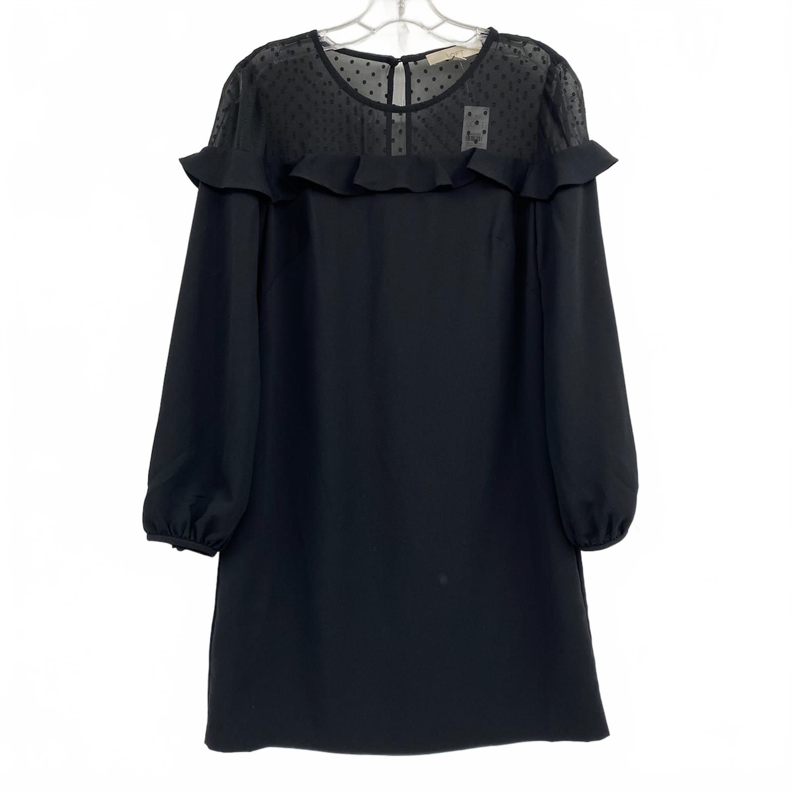 LOFT Black Mesh Polka Dot Neckline Mini Dress