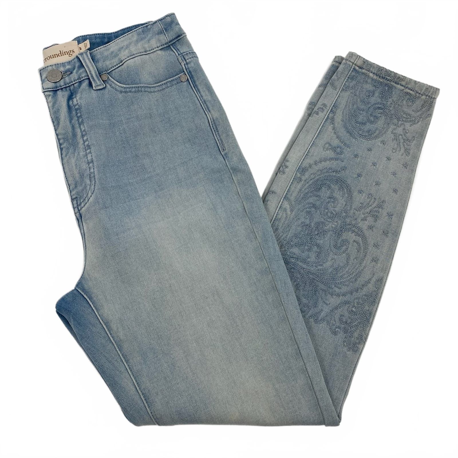 Soft Surroundings Light Wash High Rise Embroidered Leg Jeans