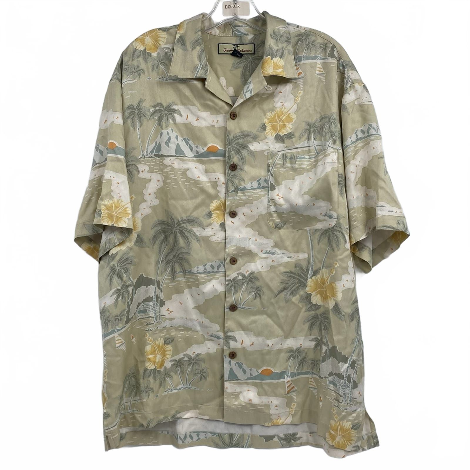 Tommy Bahama Green Yellow Silk Hawaiian Button Down Shirt