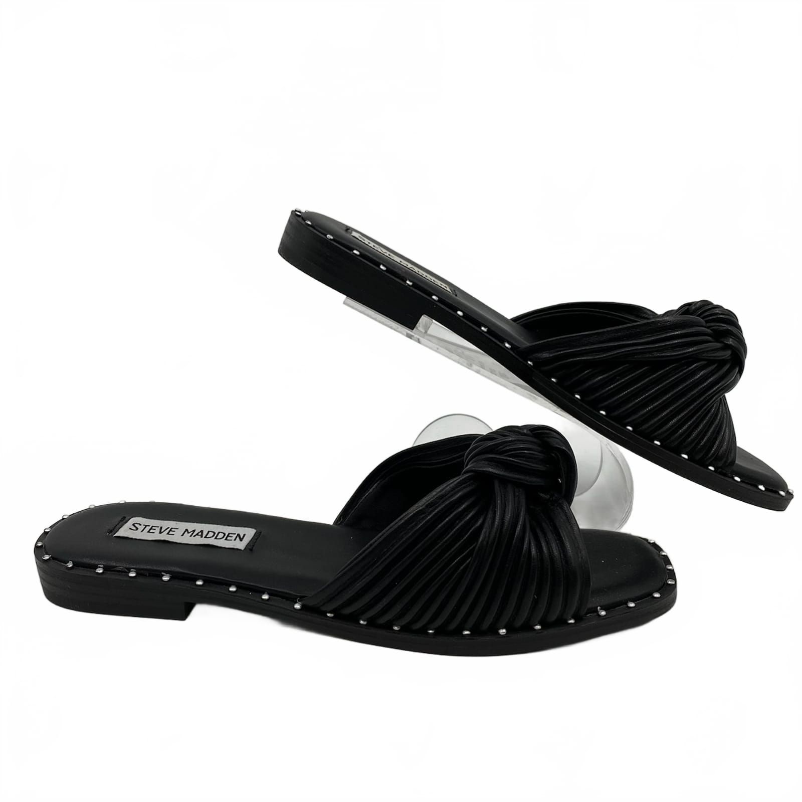 Steve Madden Black Willow Studded Square-Toe Slide Sandals