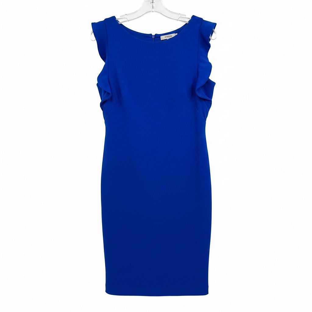 Calvin Klein Blue Ruffle Shoulder Pencil Dress
