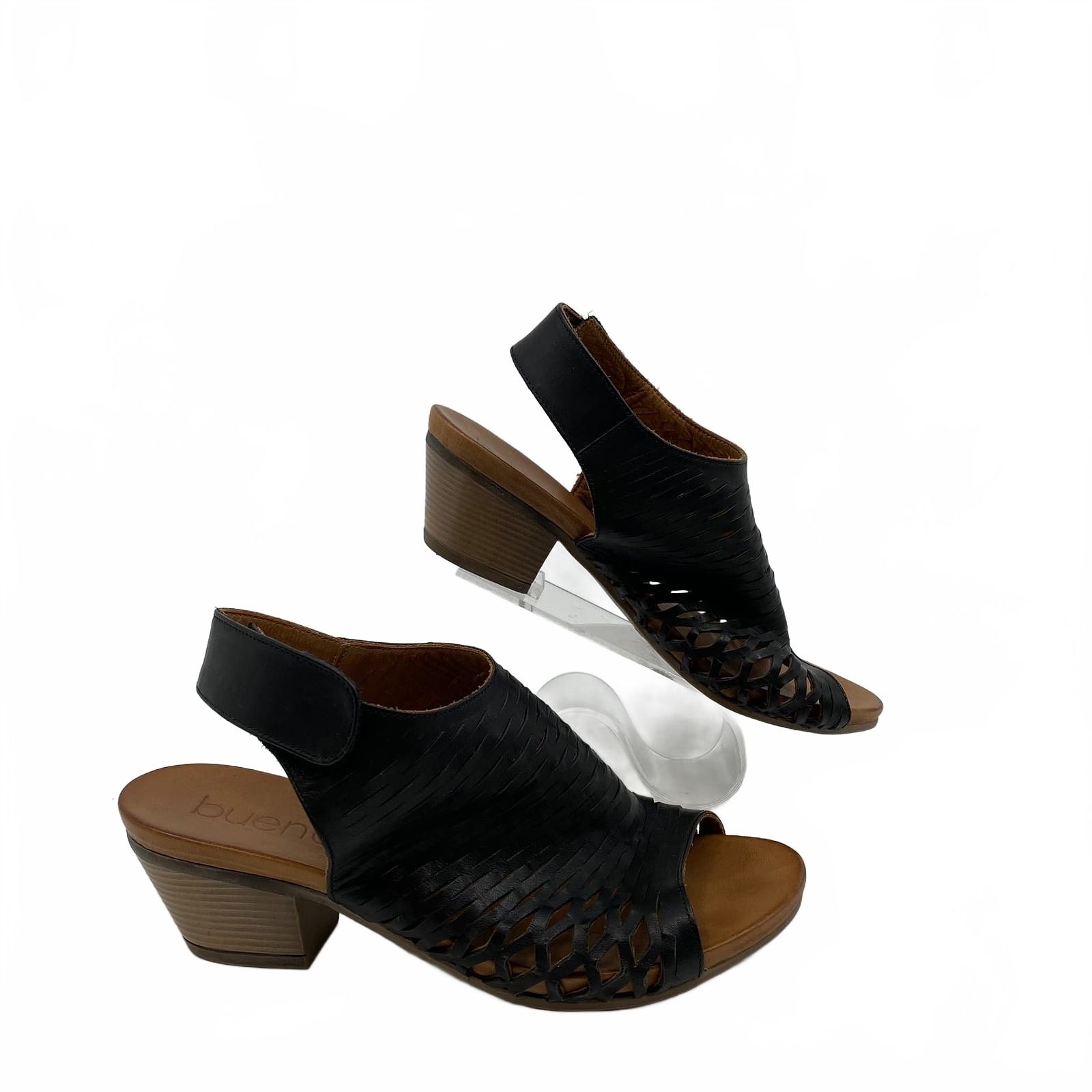 Bueno Black Leather Lacey Slingback