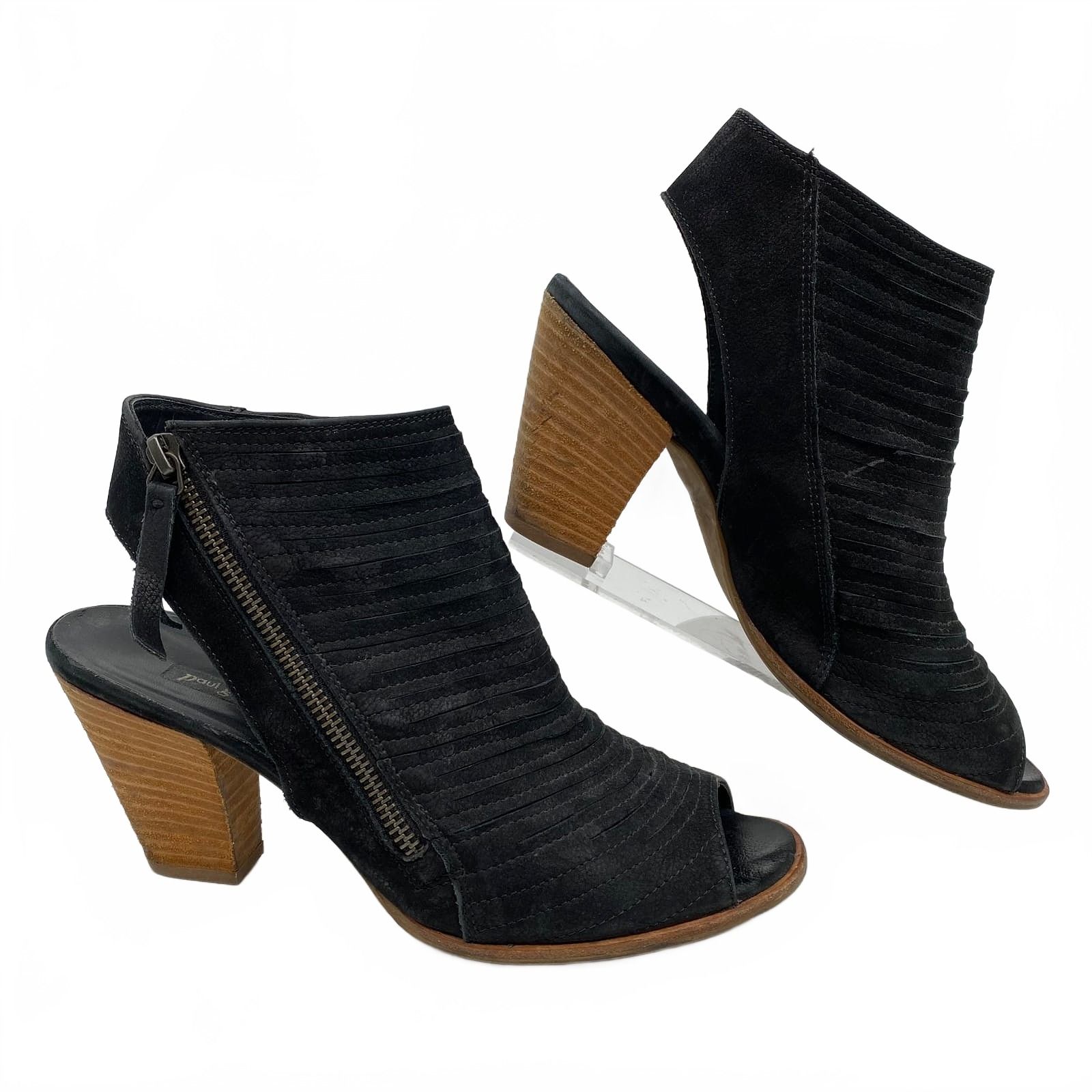 Paul Green Black Cayanne Peep Toe Zipper Heels