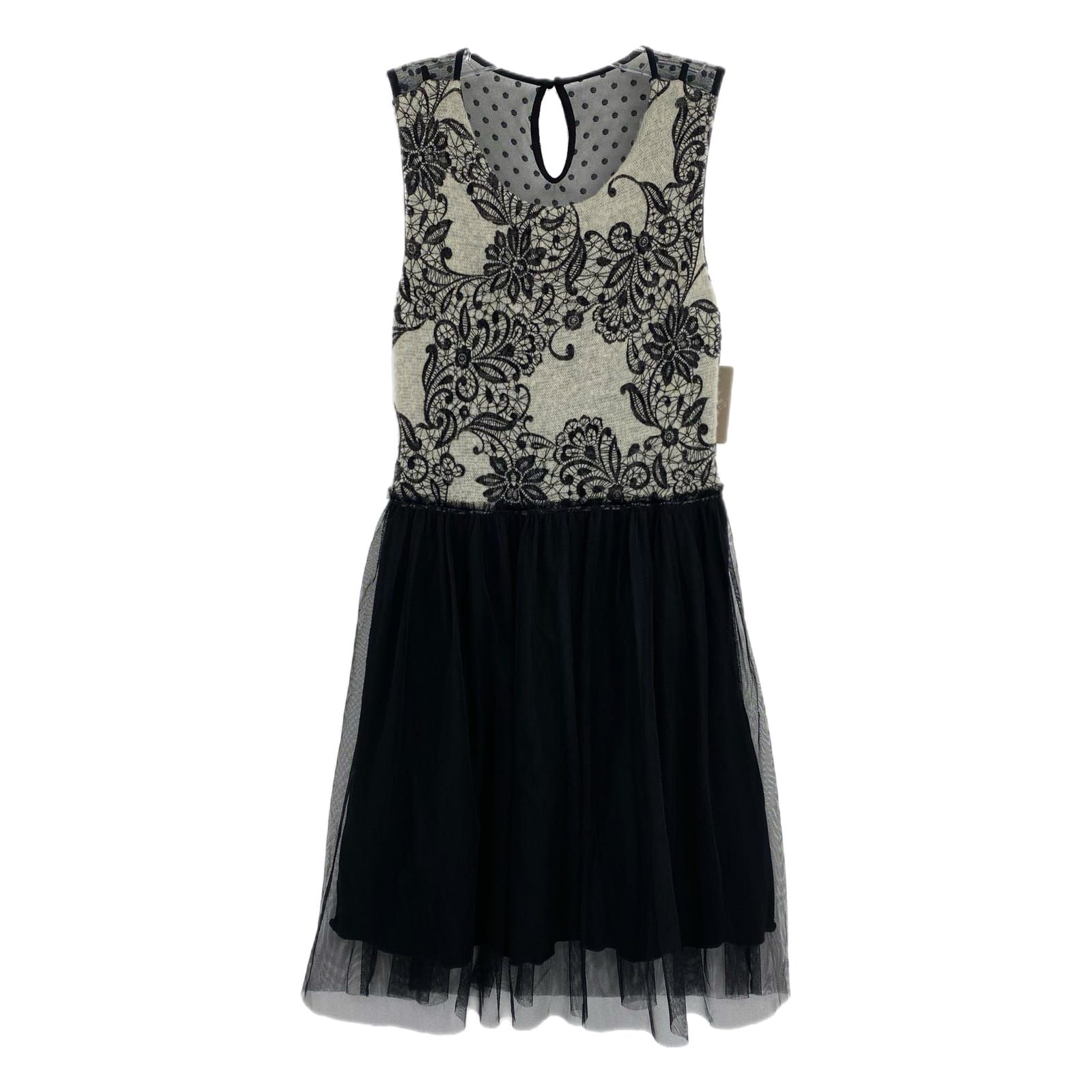 Anthropologie Black Knit & Tulle Mini Dress