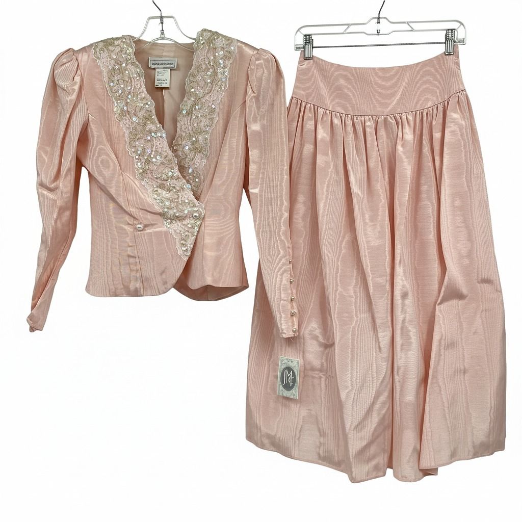 Jessica McClintock Pink Midi Skirt Sequin Detail Blazer Set