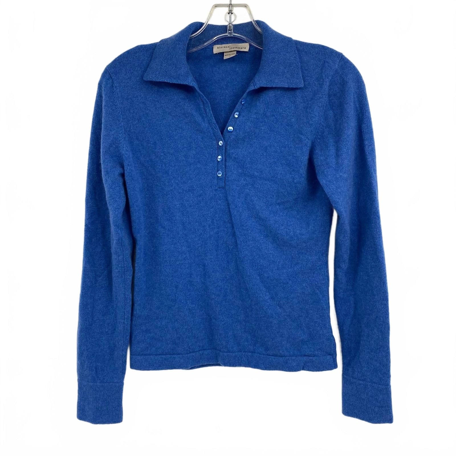 Kinross Cashmere Polo Neck Blue Pullover