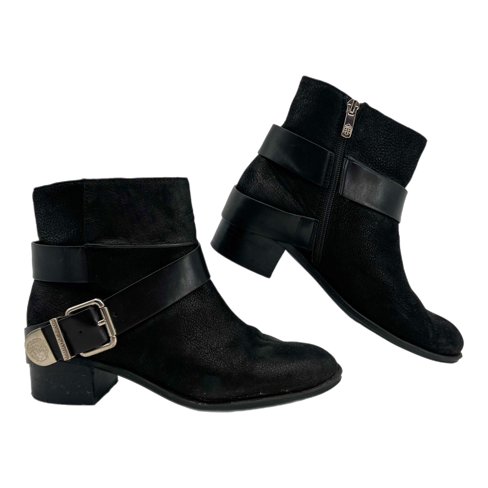 Vince Camuto Black Leather Block Heel Ankle Boots