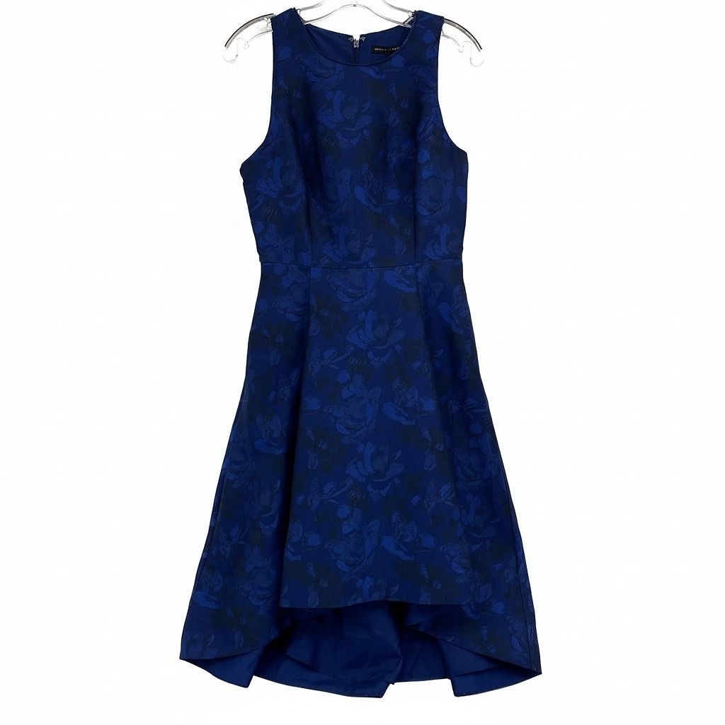 White House Black Market Blue Floral Jacquard High Low Midi Dress