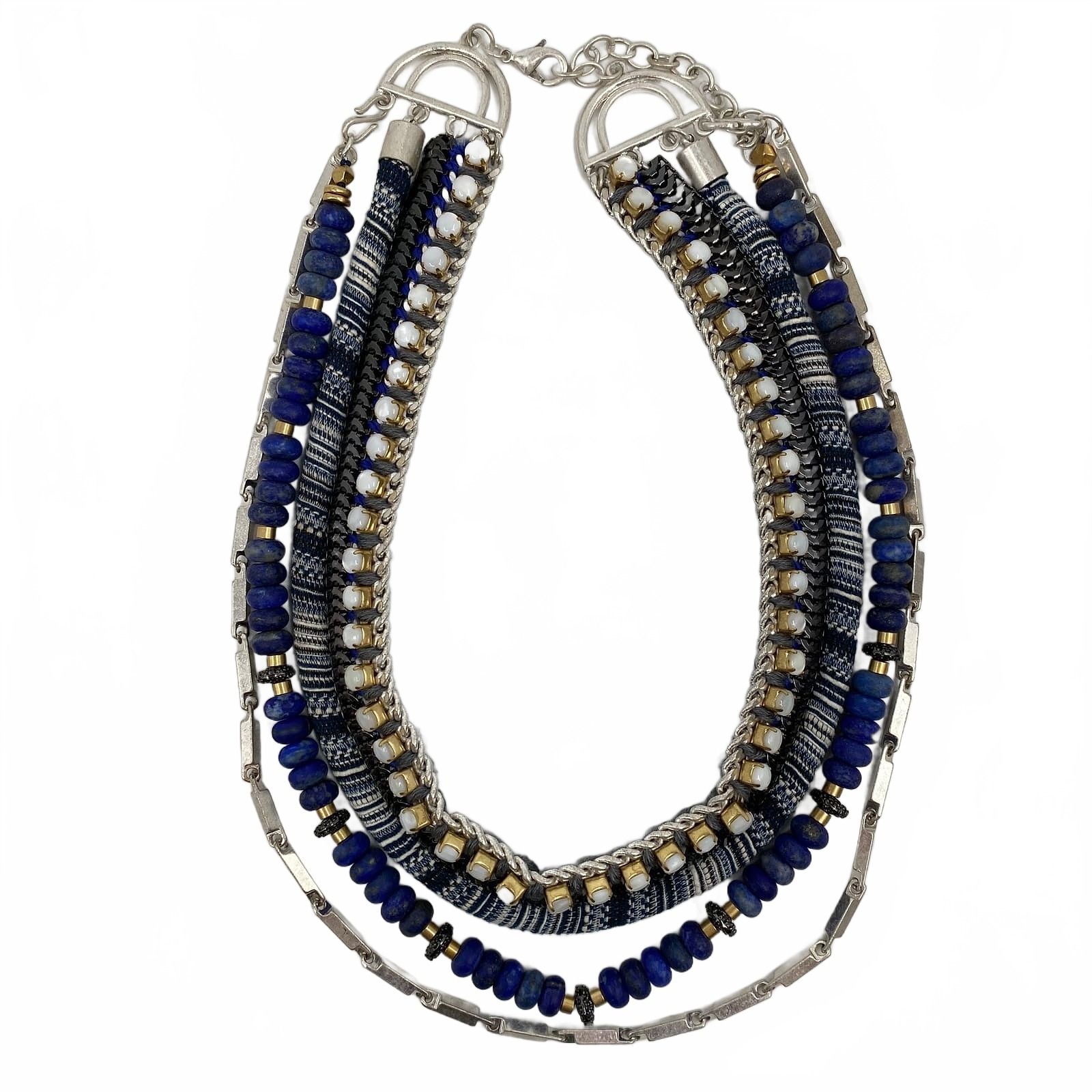 Stella & Dot Blue Silver Layered Chunky Necklace