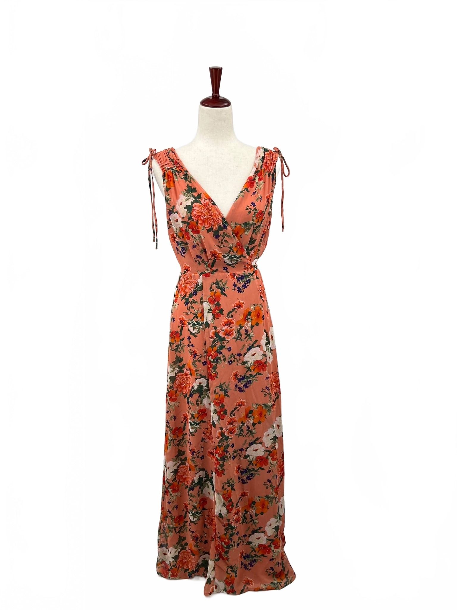 eva mendes for New York & Company Coral V Neck Wrap Maxi Dress