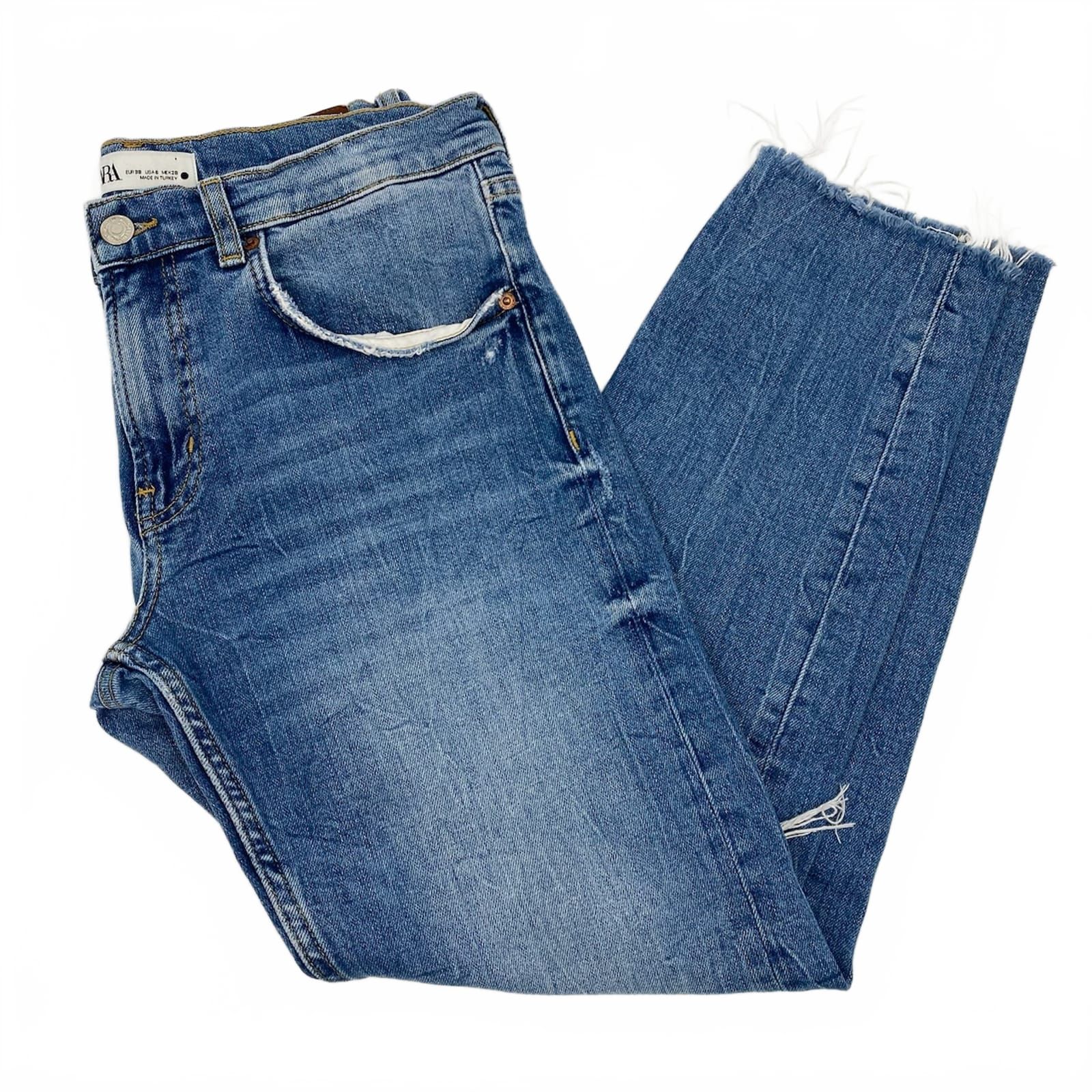 Zara Light Wash Distressed Slim Boyfriend Jeans