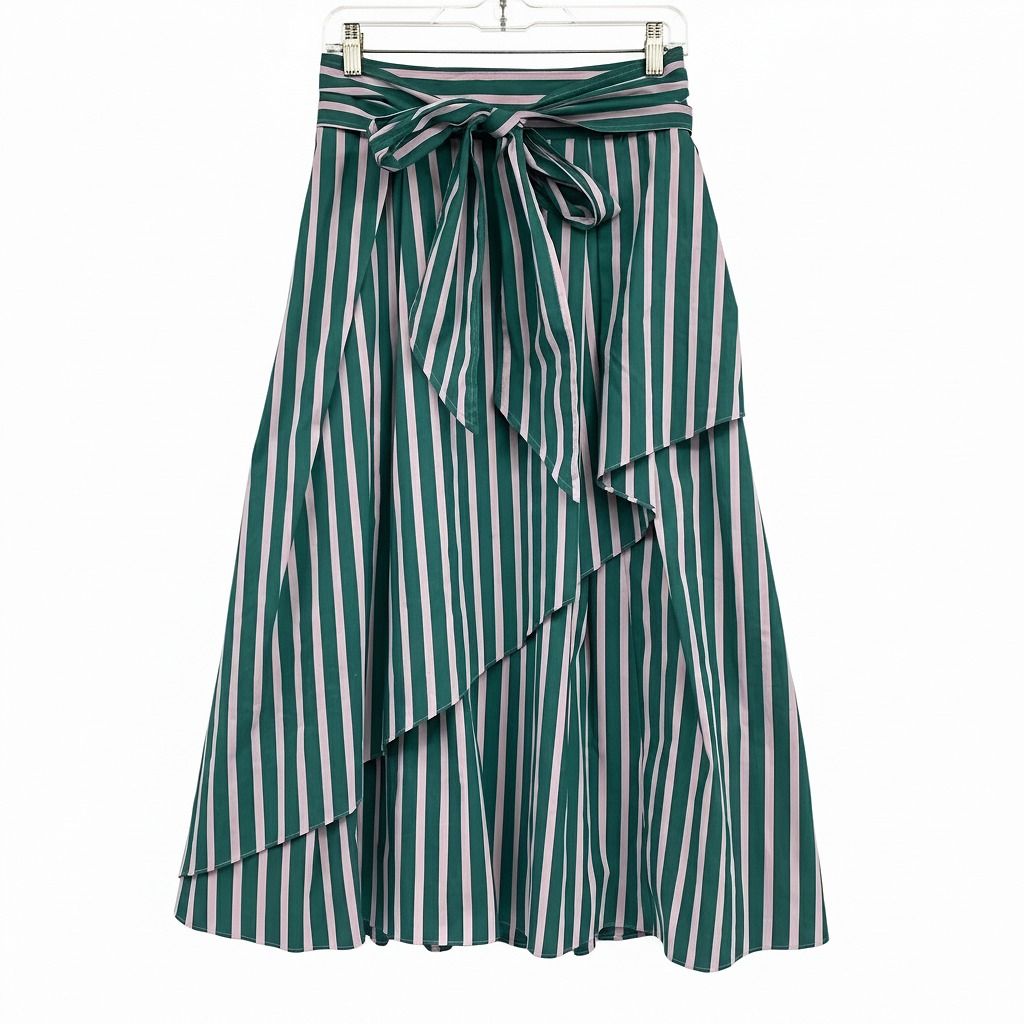 Halogen x Atlantic Pacific Green Pink Striped Midi Skirt