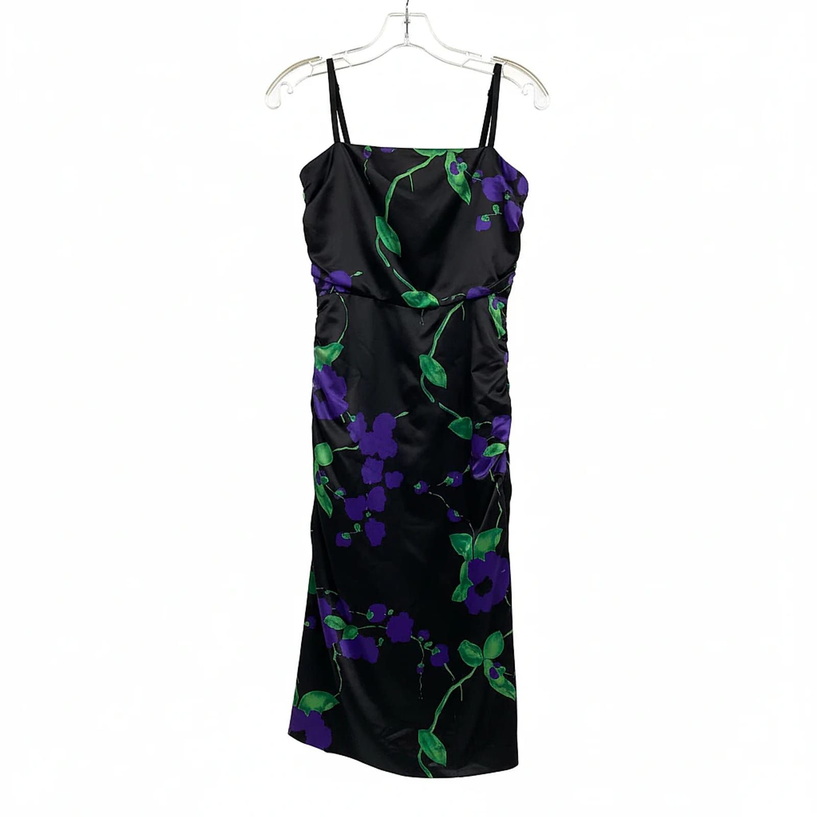 Milly Black Satin Floral Midi Tank Dress