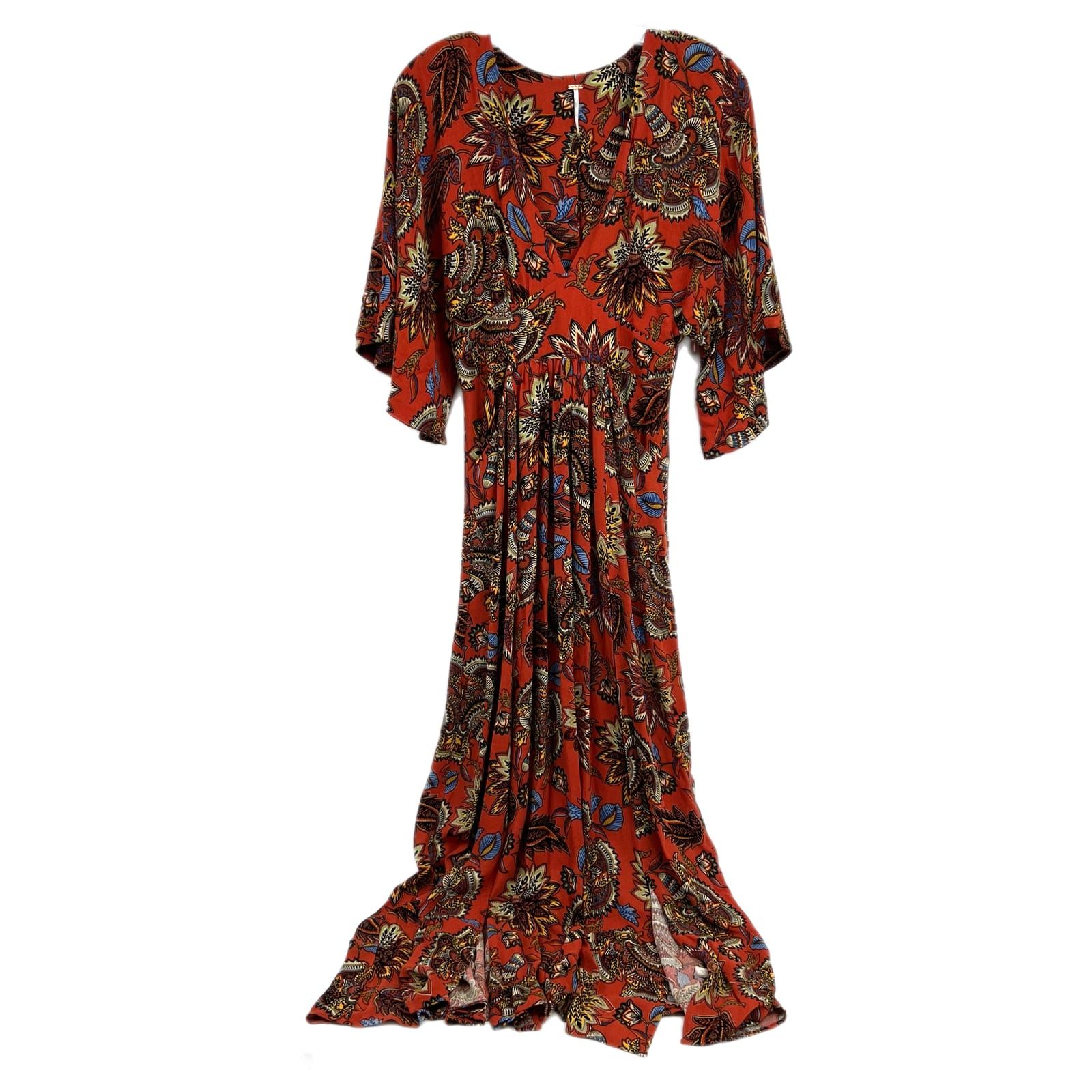 Free People Orange Flare Sleeve Belted Maxi Dress