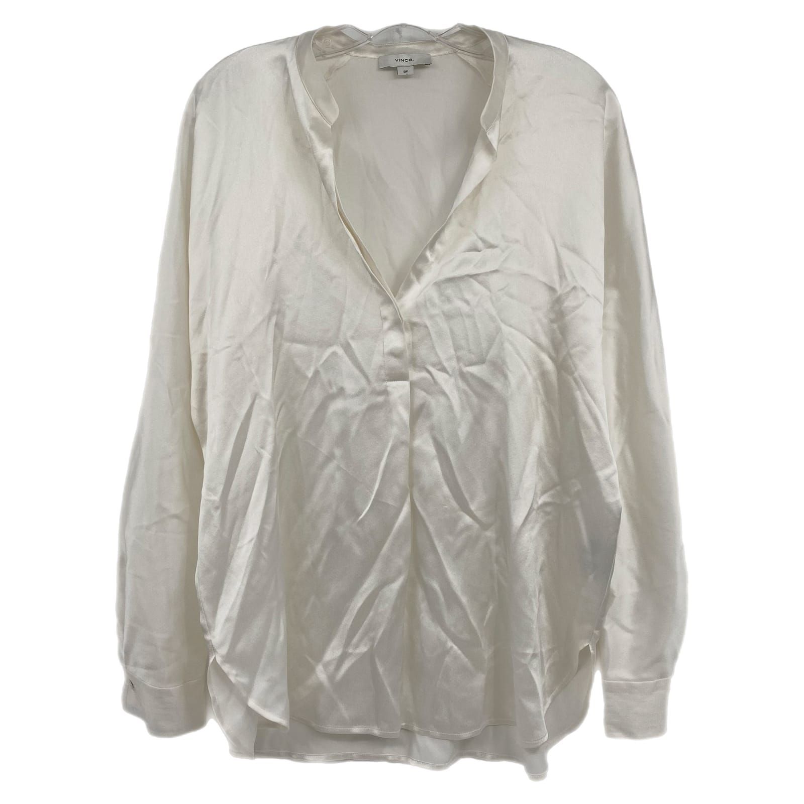 Vince Cream Silk V-Neck Blouse