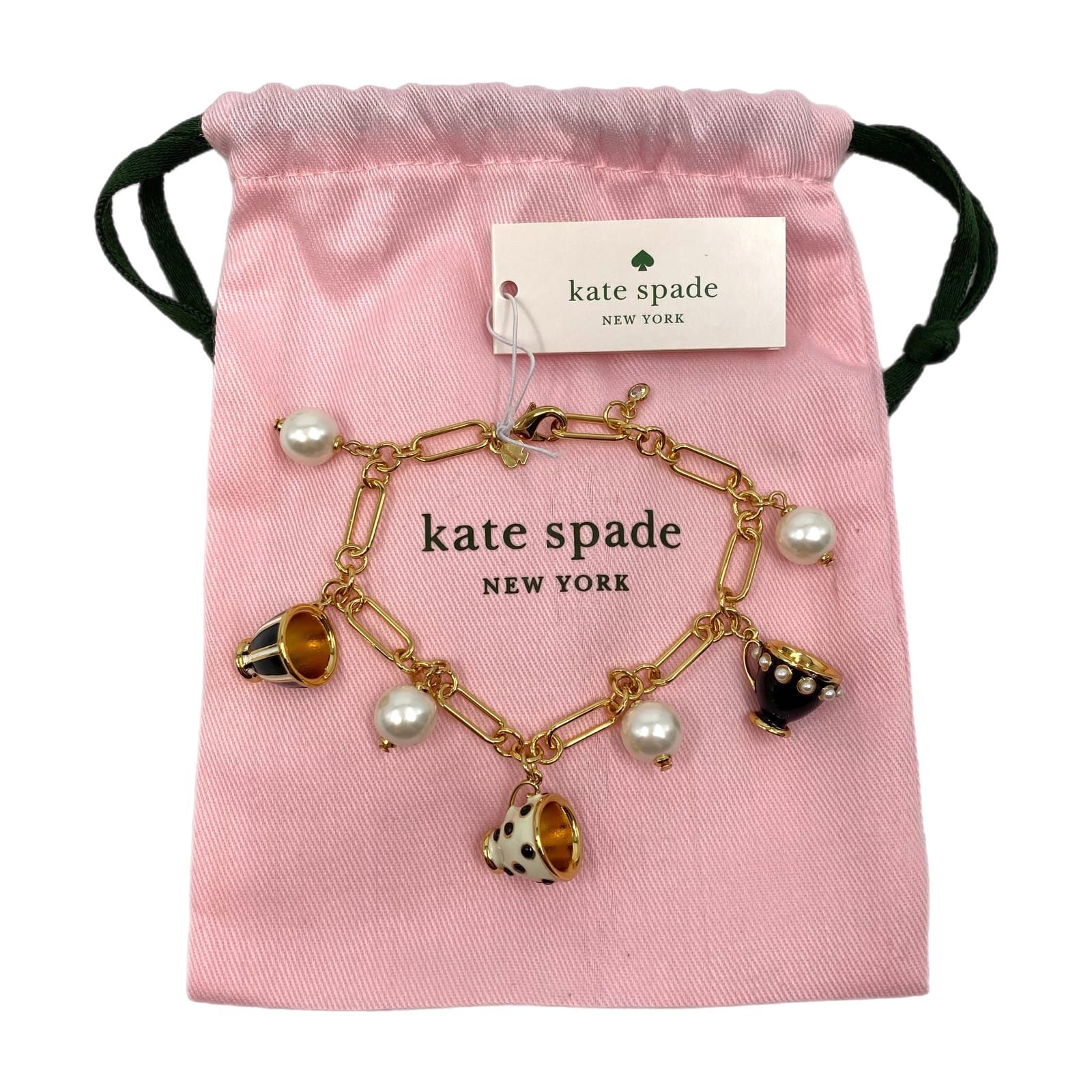 Kate Spade Gold Black Tea Time Teacup Charm Bracelet