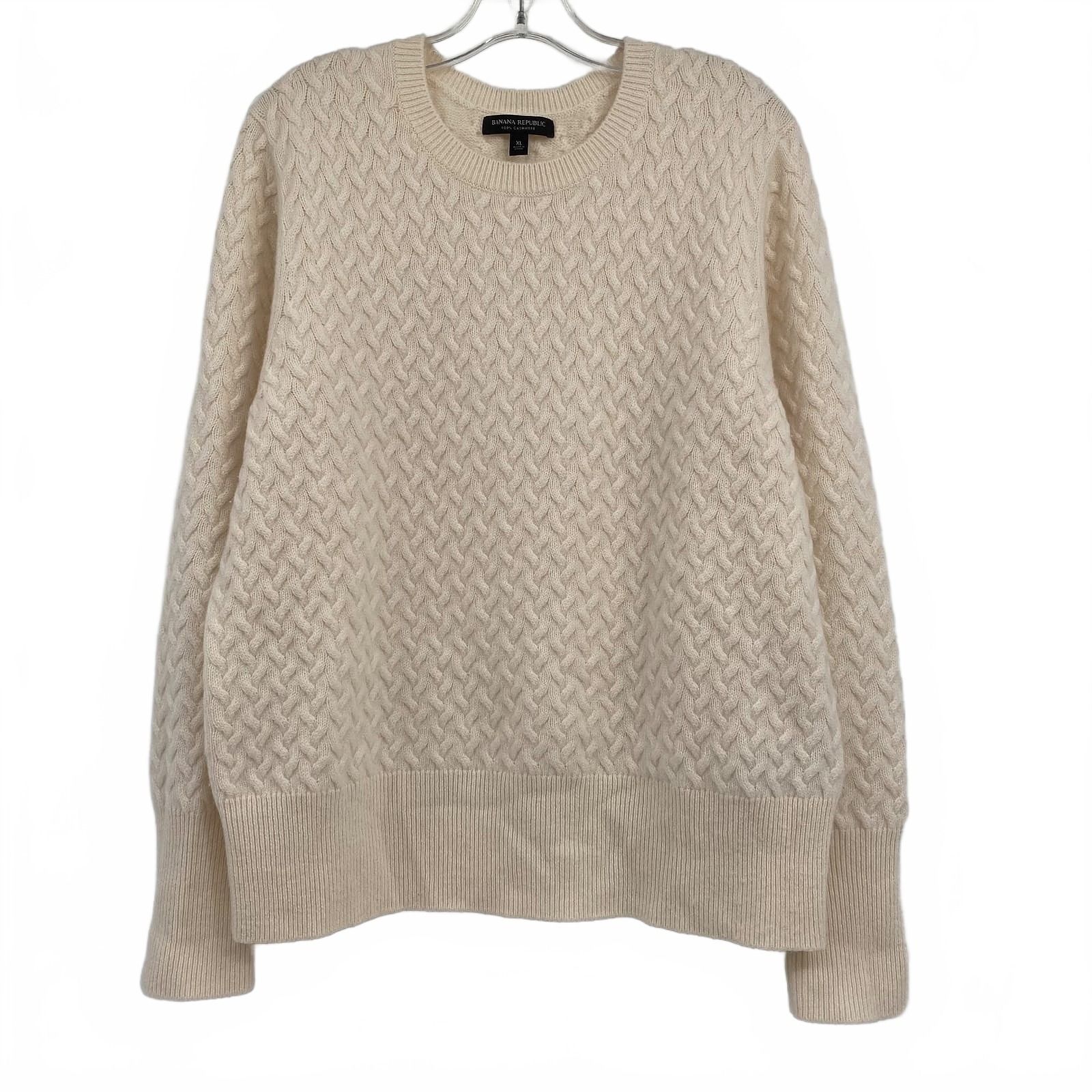 Banana Republic Cream Cashmere Cable Knit Pullover