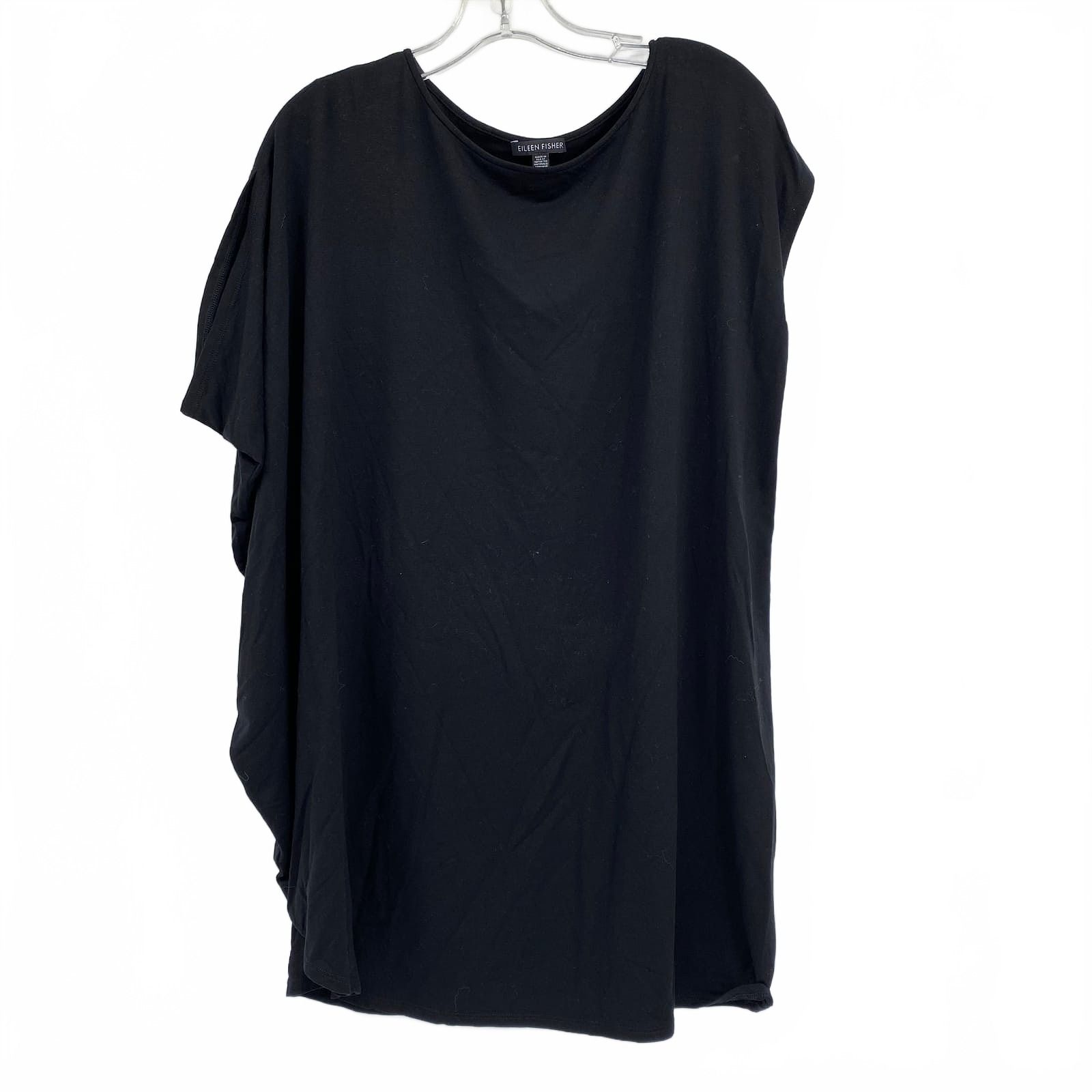 Eileen Fisher Black Asymmetric Short Sleeve Tunic