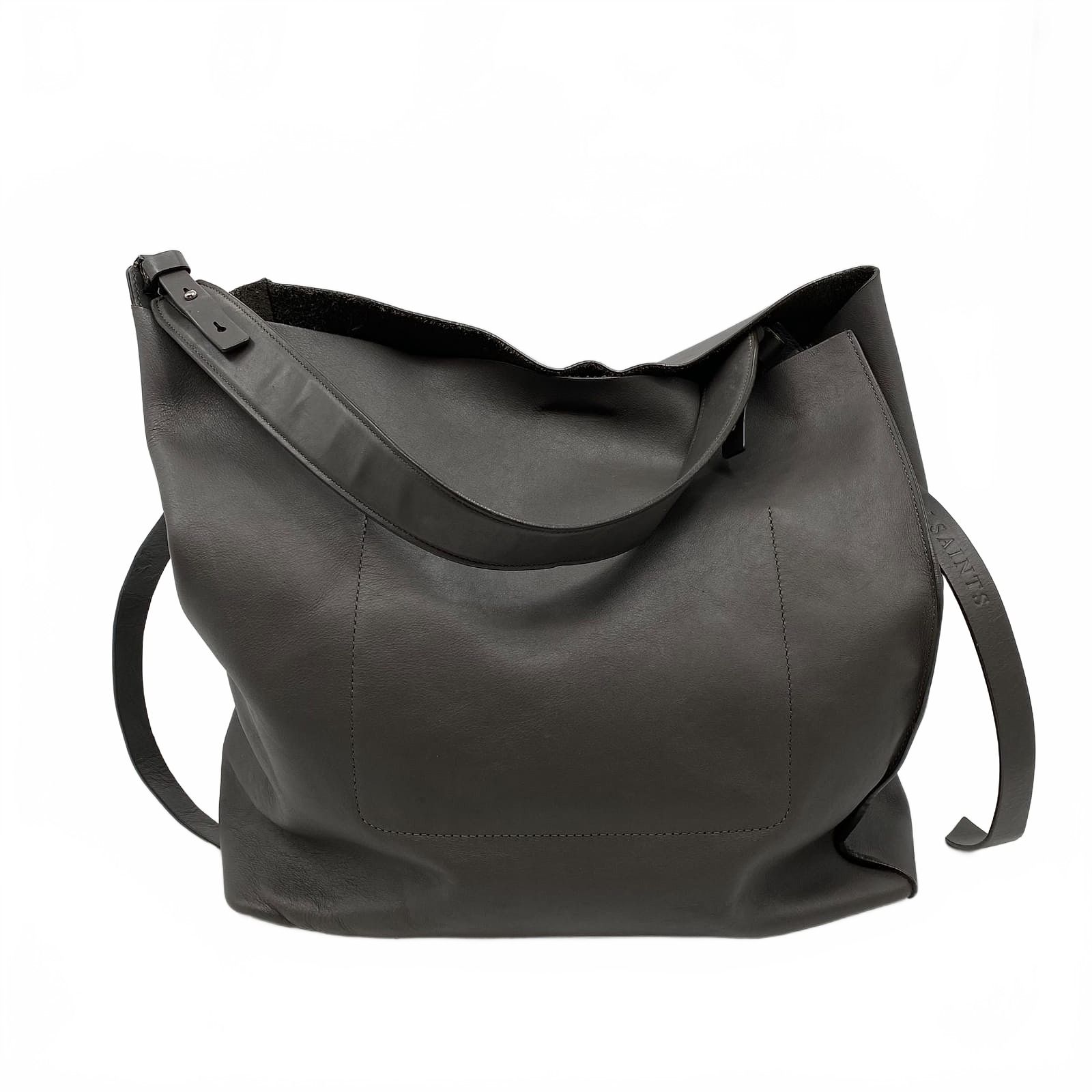 All Saints Gray Leather Shoulder Bag