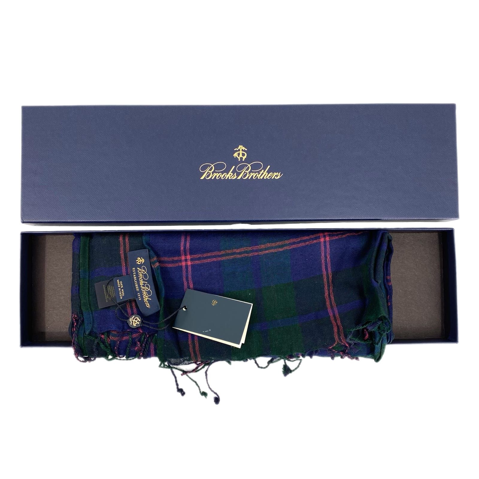 Brooks Brothers Blue Green Plaid Wool Scarf