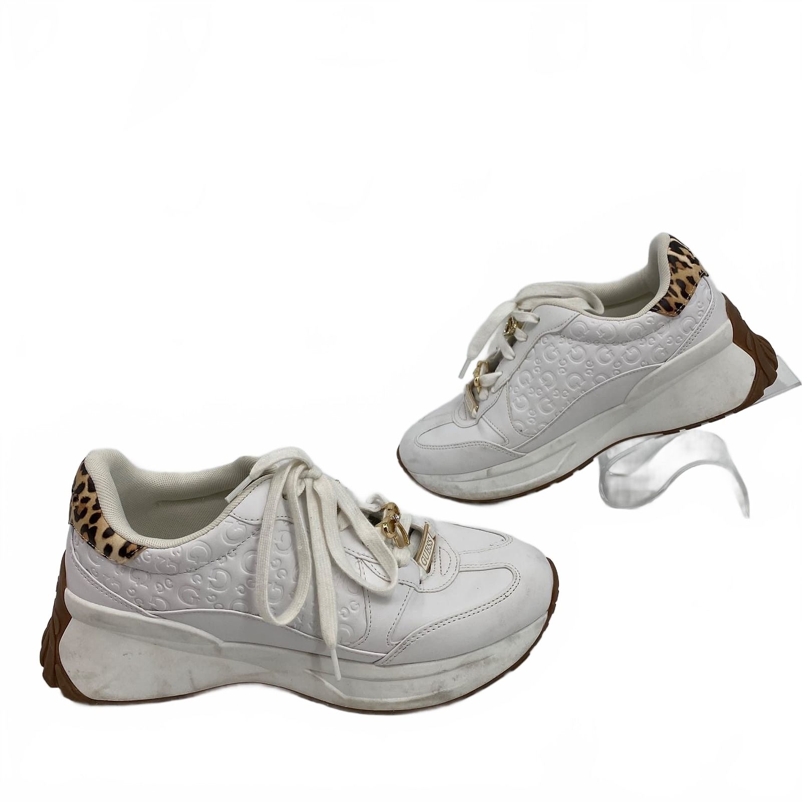 Guess White Brown Animal Print Sneakers