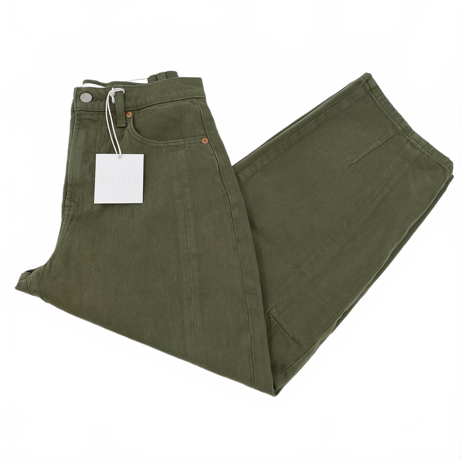 pistola Green Straight Leg Jeans High Rise Arched Leg