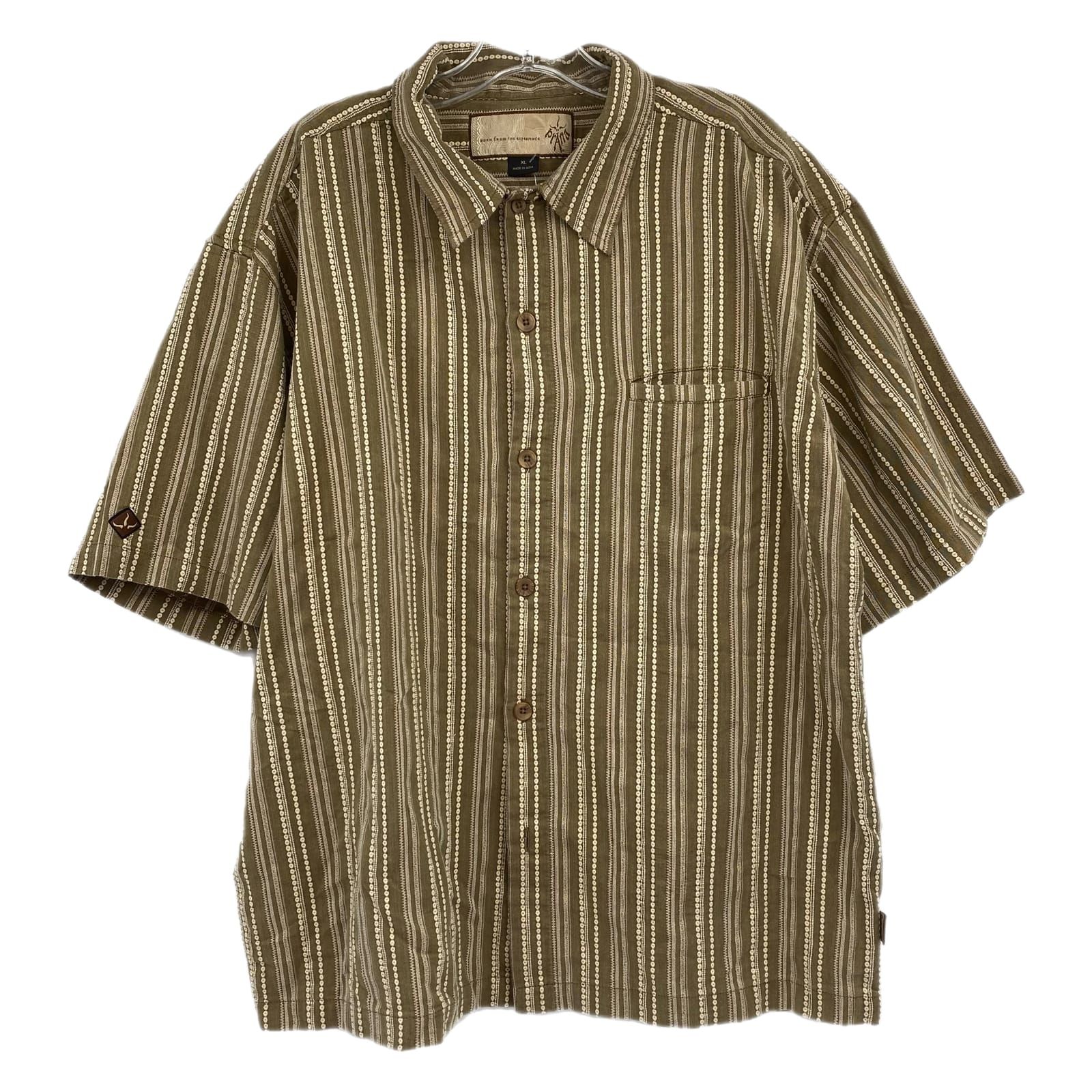Prana Green Cream Striped Button-Up Shirt