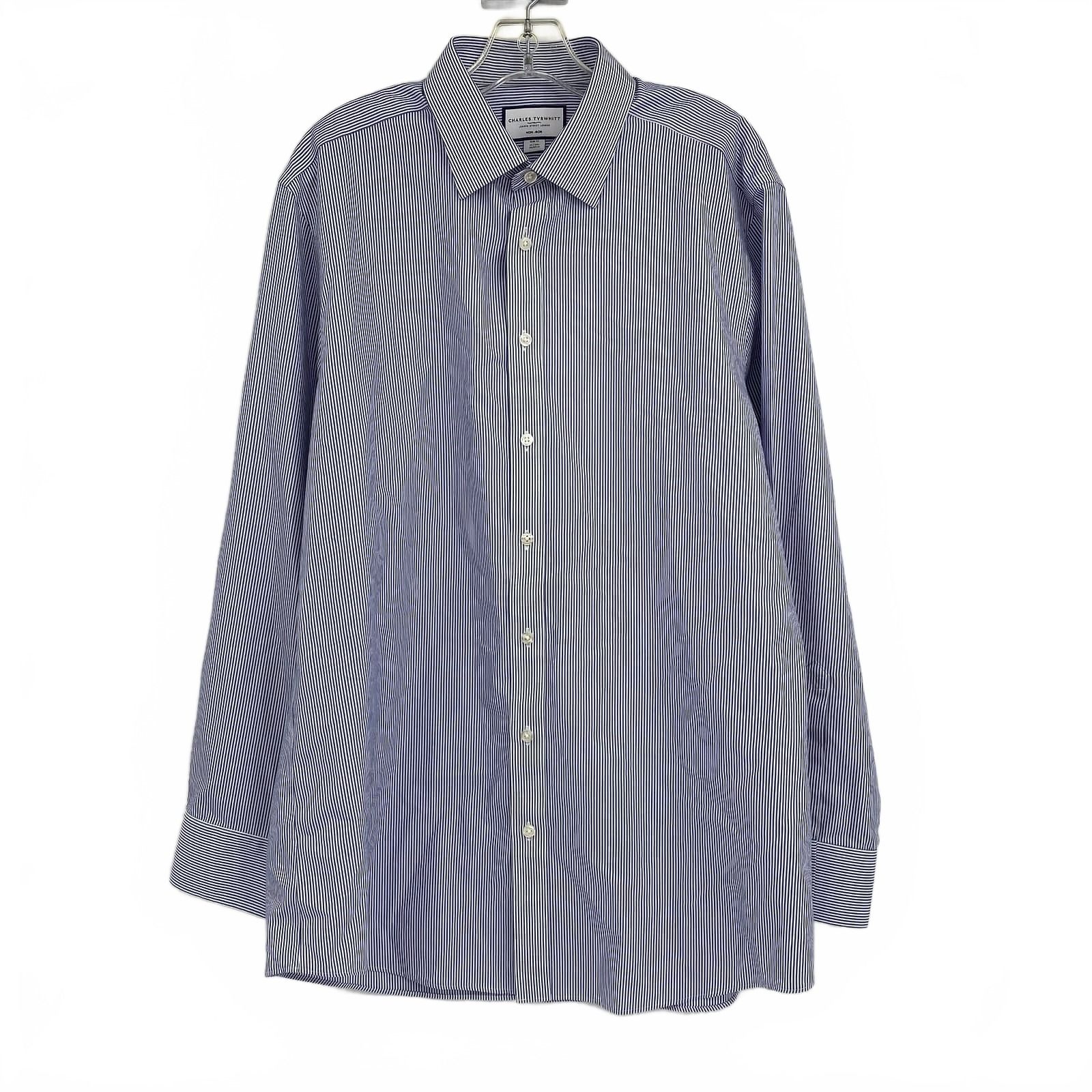Charles Tyrwhitt Blue White Striped Long Sleeve Dress Shirt