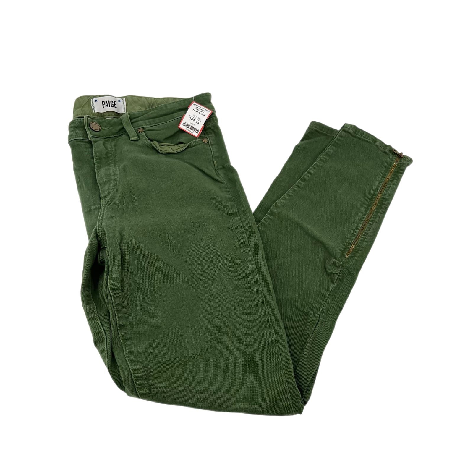 PAIGE Green Hoxton Skinny Jeans