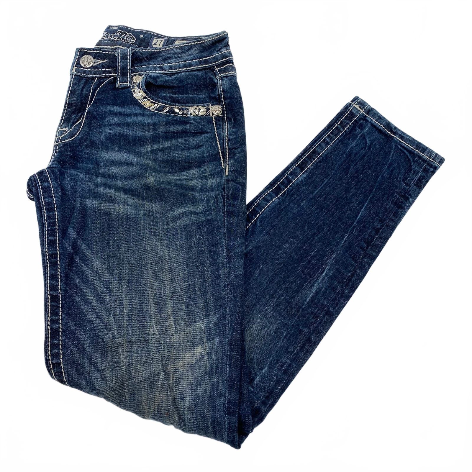Miss Me Blue Rhinestone Skinny Jeans