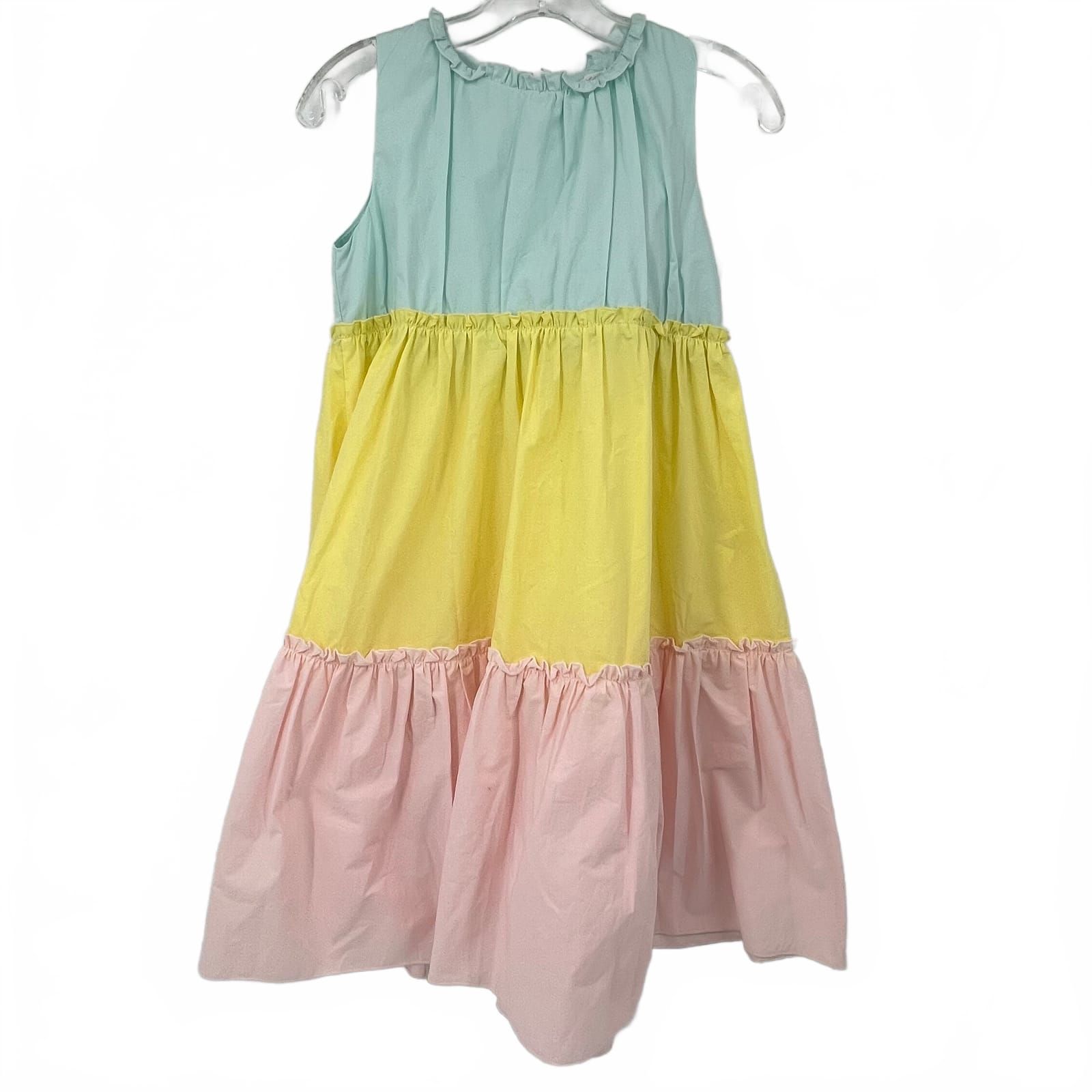 Miss Grant Girls Maxi Dress Yellow/Pink/Blue Teires Ruffle