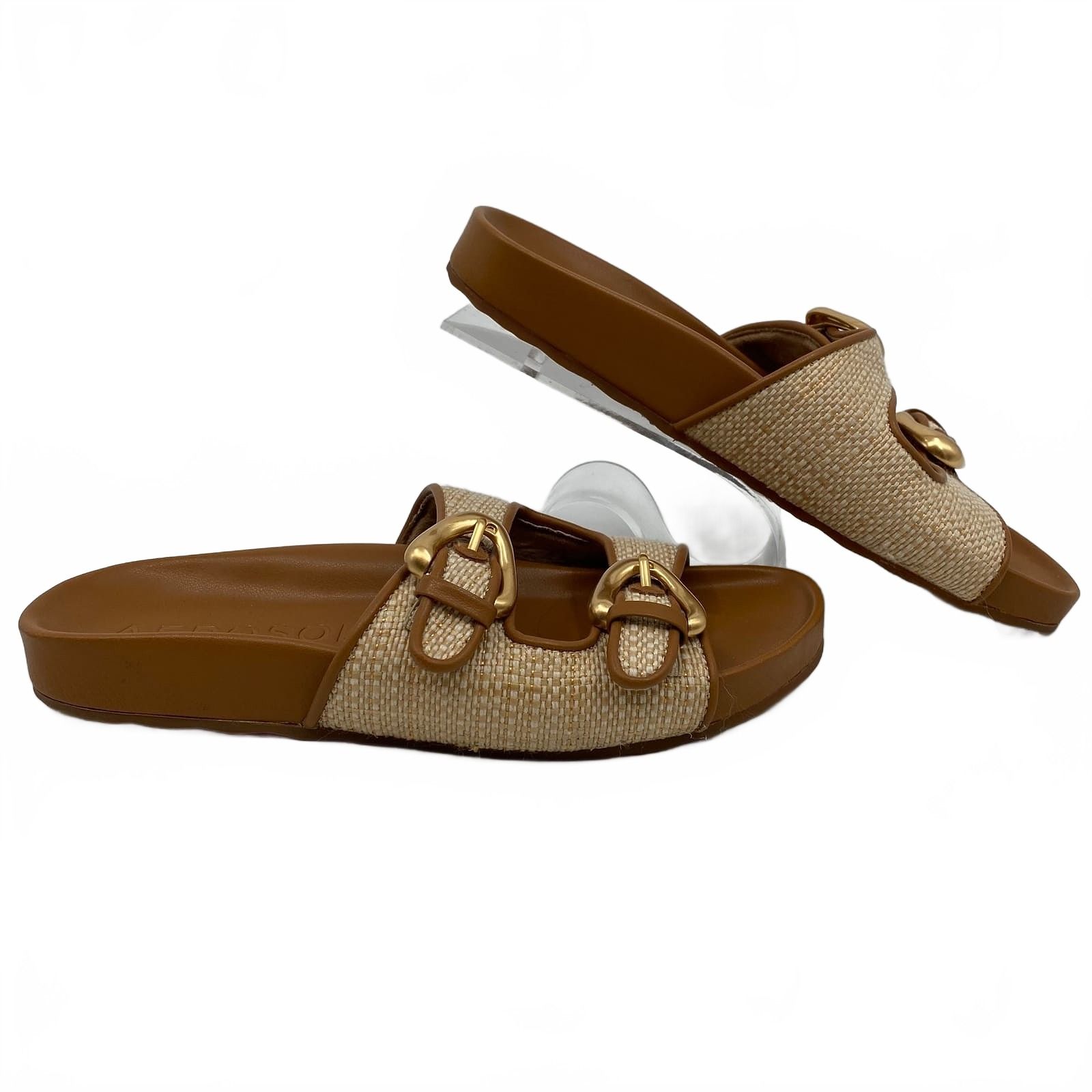 Aerosoles Brown Cream Woven Strap Slide Sandals