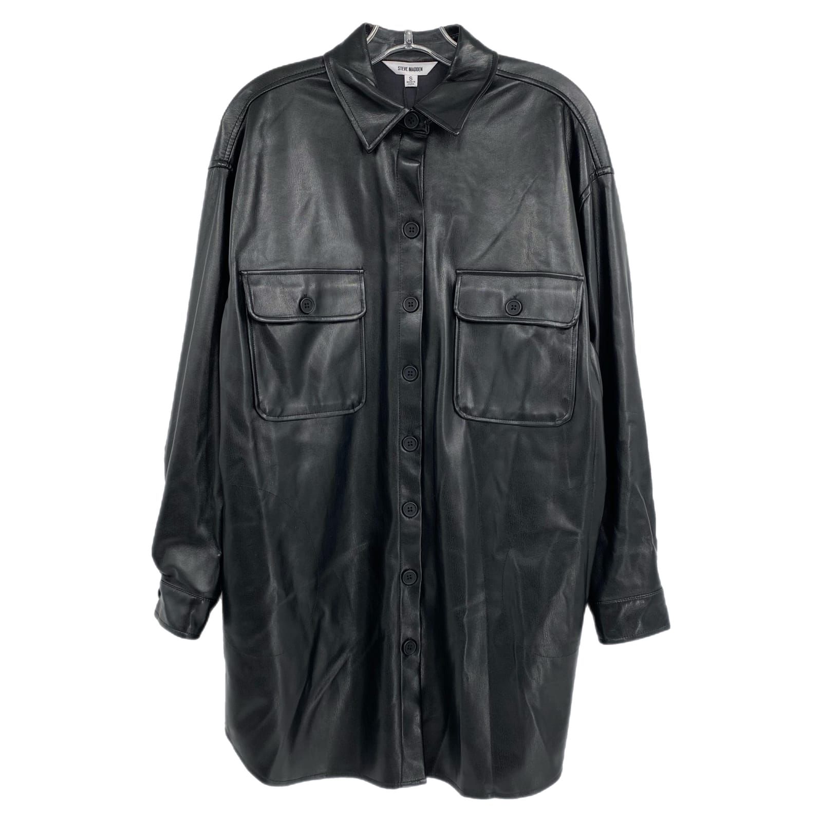 Steve Madden Black Button-Up Pleather Jacket