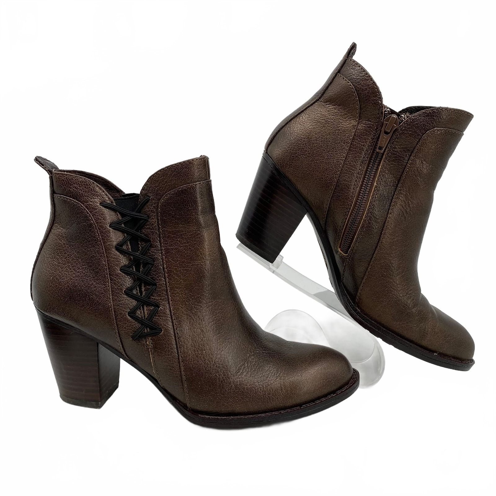 Sofft Brown Ankle Boots Lace-Up Side Heeled